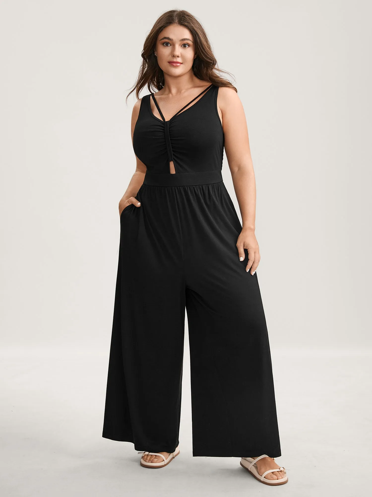 Shirred Ruched Cut-Out Jumpsuit sold by Bloomchic