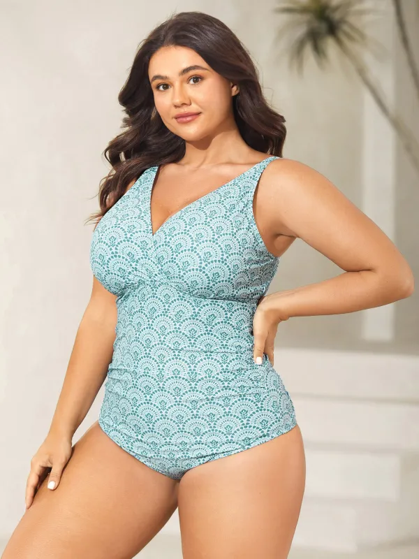 Geometric Print Surplice One-Piece Swimsuit sold by Bloomchic