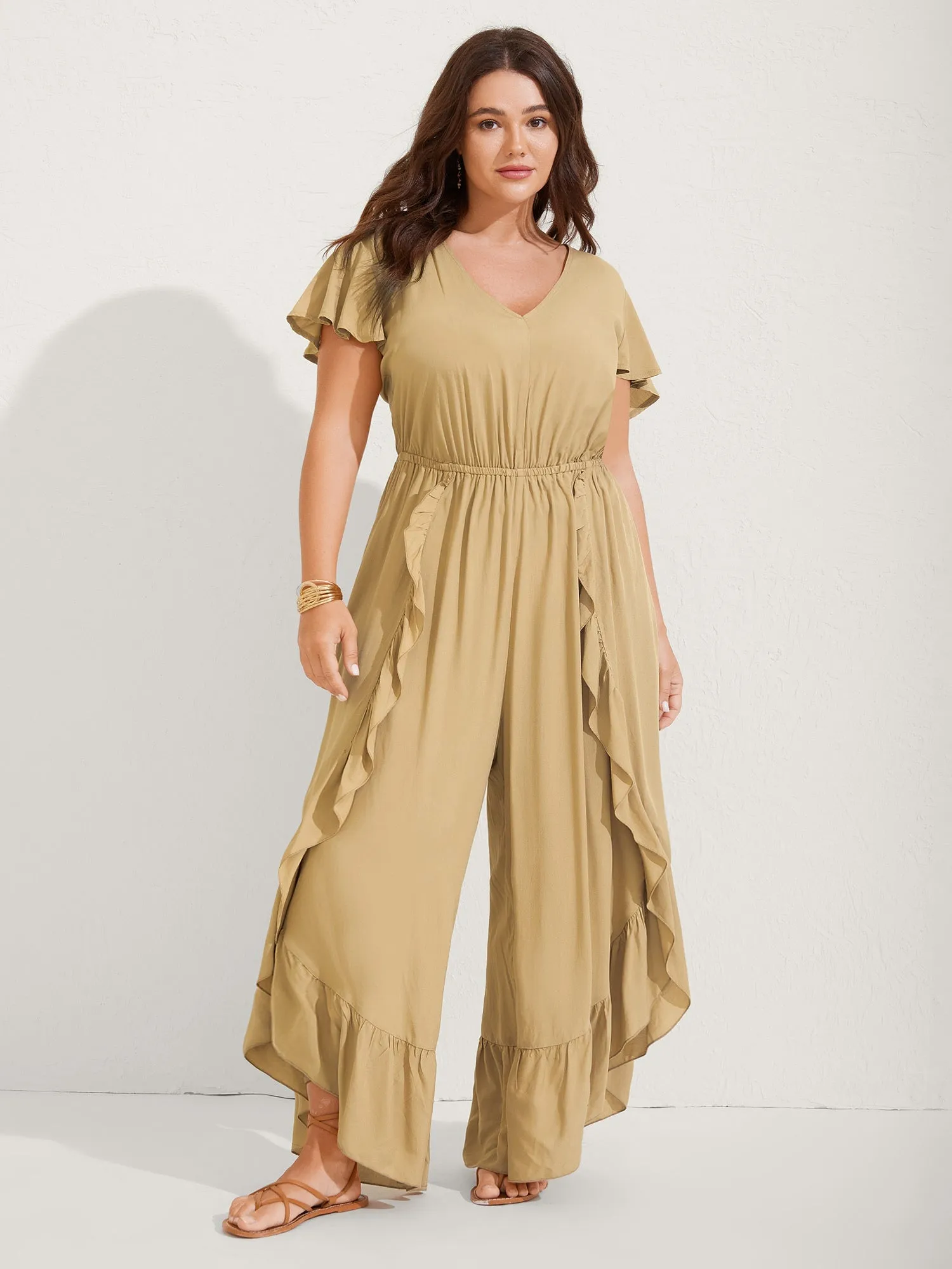 Ruffled Asymmetrical Hem Stretchy Jumpsuit sold by Bloomchic