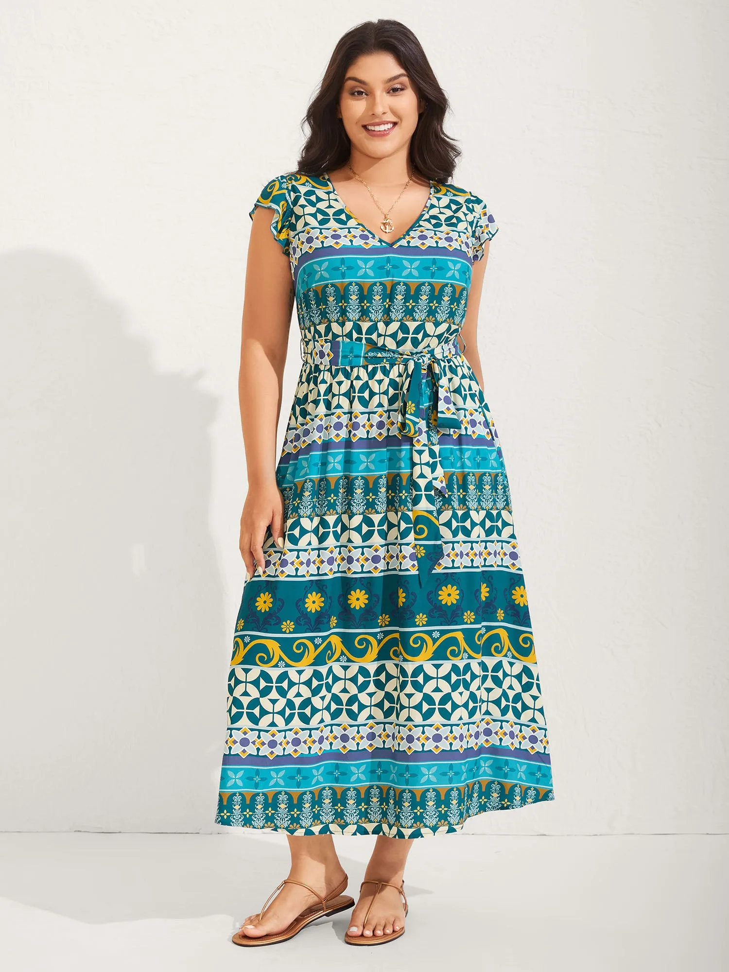 Rayon Boho Stretchy Waist Pockets Midi Dress sold by Bloomchic