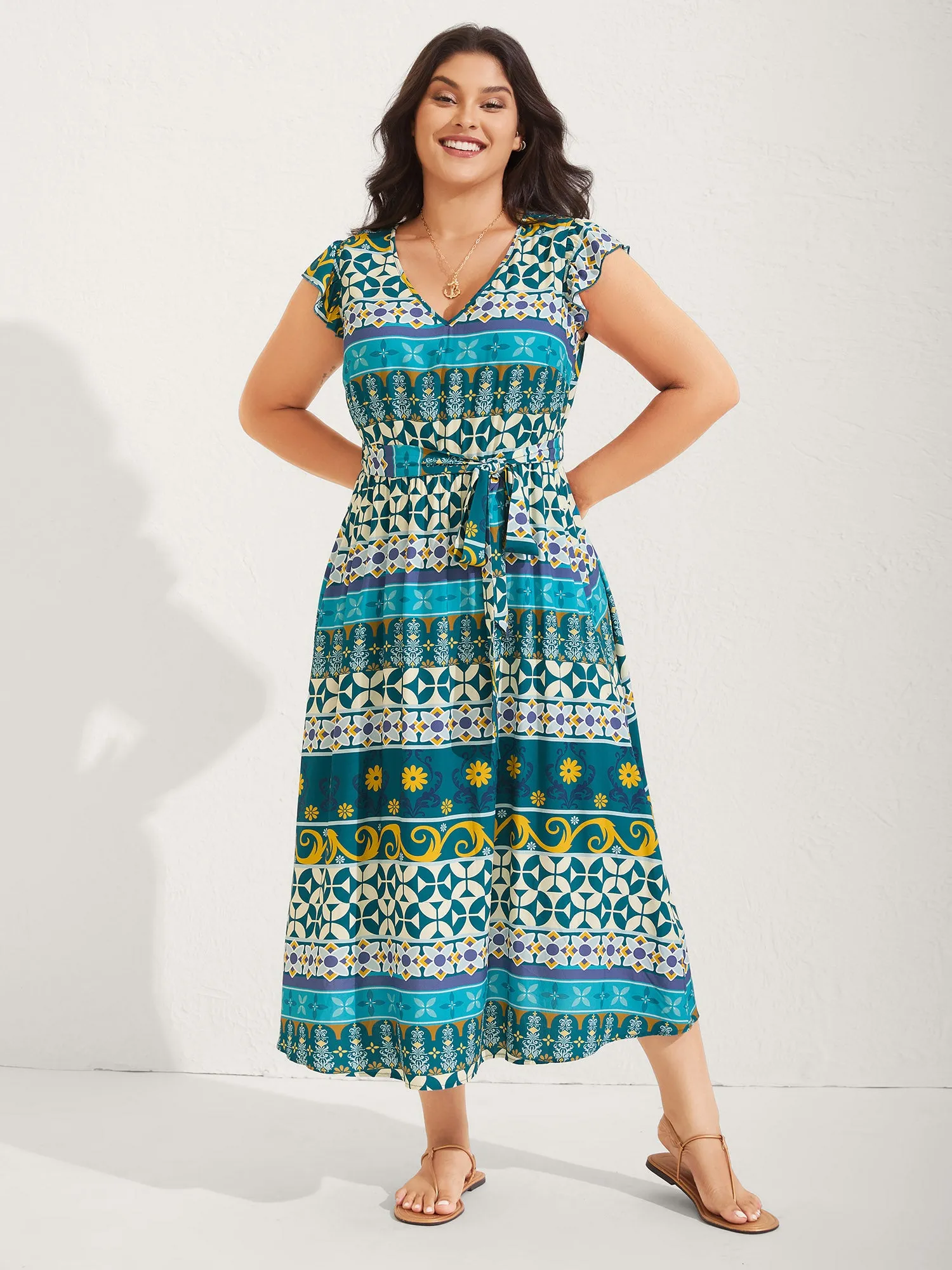 Rayon Boho Stretchy Waist Pockets Midi Dress sold by Bloomchic product image thumbnail 3