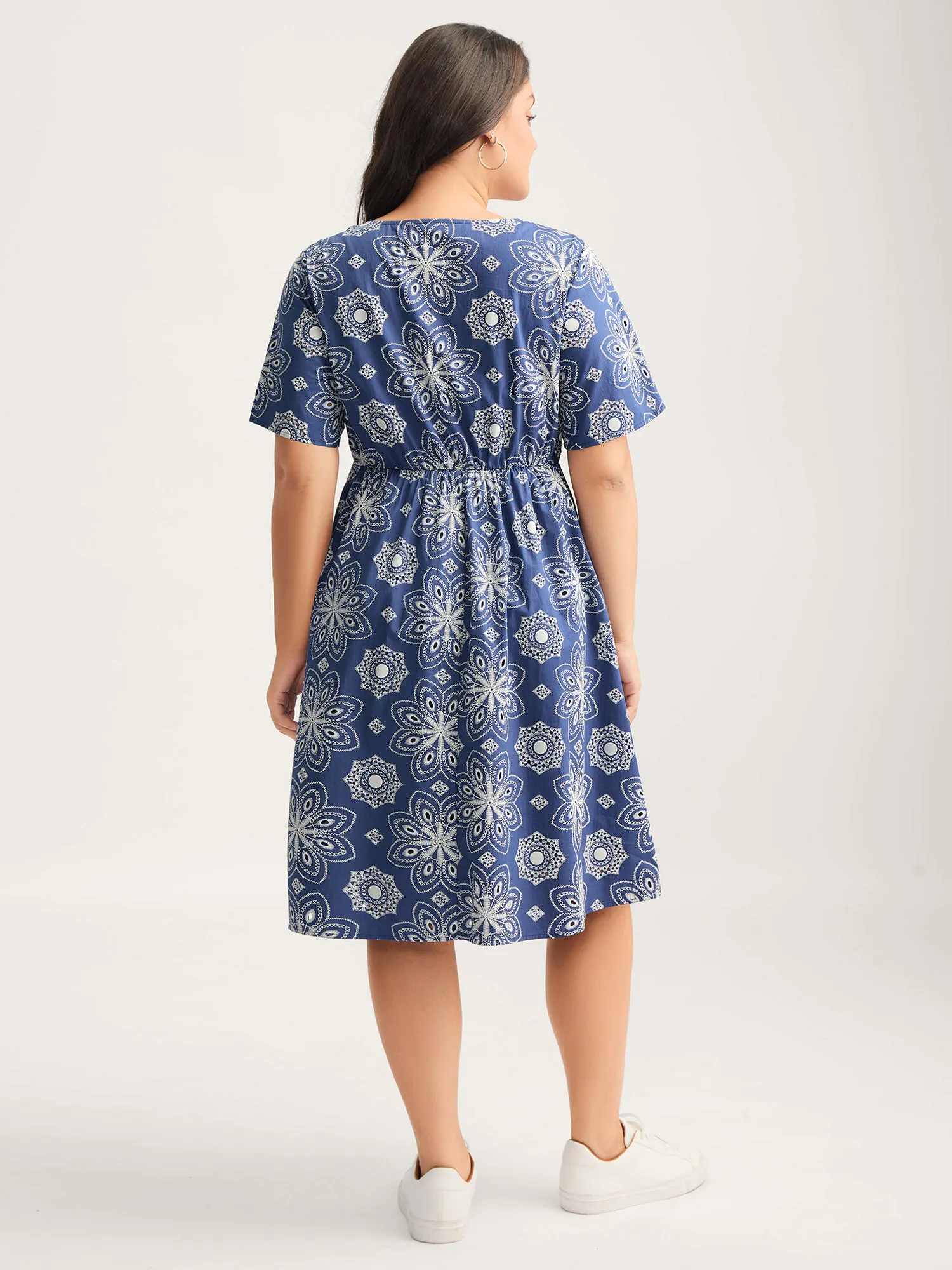 Cotton Large Floral Print Textured Pockets Midi Dress sold by Bloomchic product image thumbnail 4