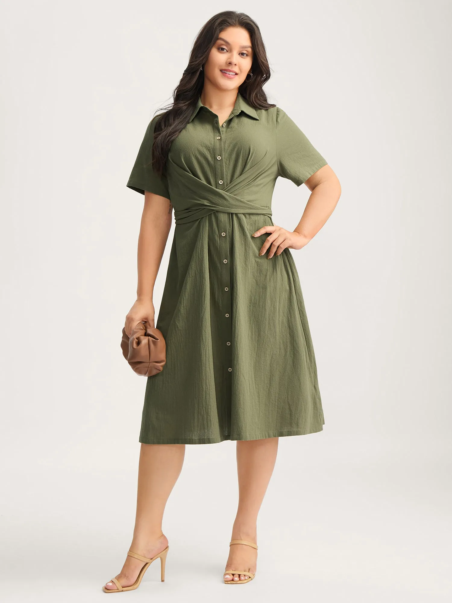 Cotton Back-Tie Overlap Shirt Dress sold by Bloomchic product image thumbnail 3