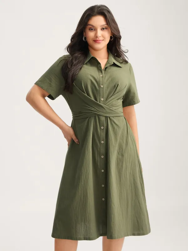 Cotton Back-Tie Overlap Shirt Dress sold by Bloomchic