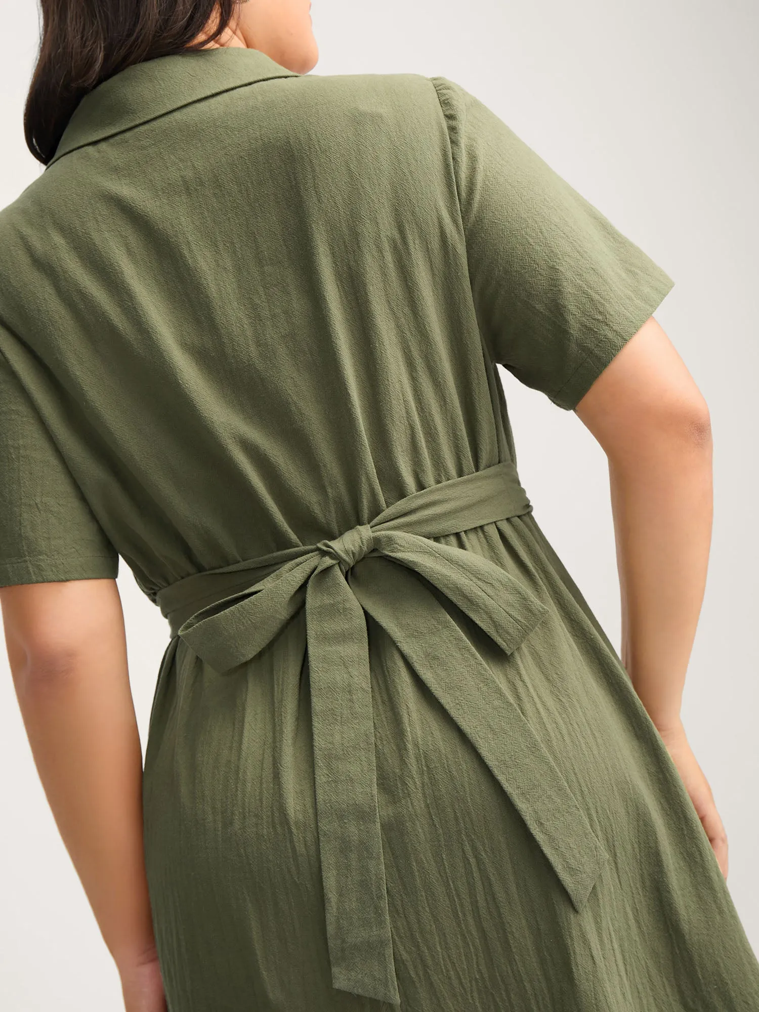 Cotton Back-Tie Overlap Shirt Dress sold by Bloomchic product image thumbnail 2