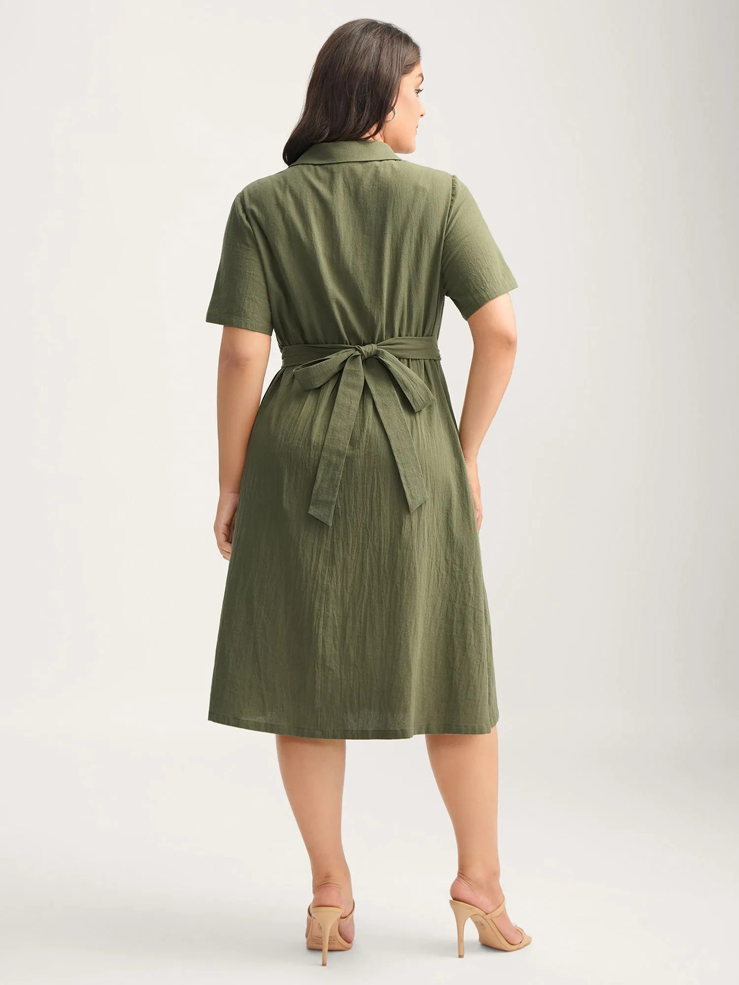 Cotton Back-Tie Overlap Shirt Dress sold by Bloomchic product image thumbnail 4