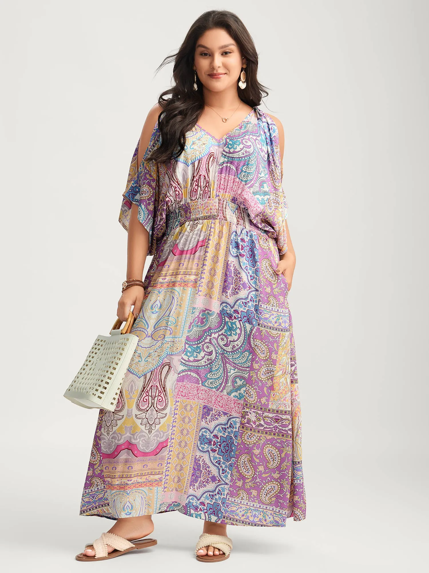Boho Collage Off-Shoulder Maxi Dress sold by Bloomchic