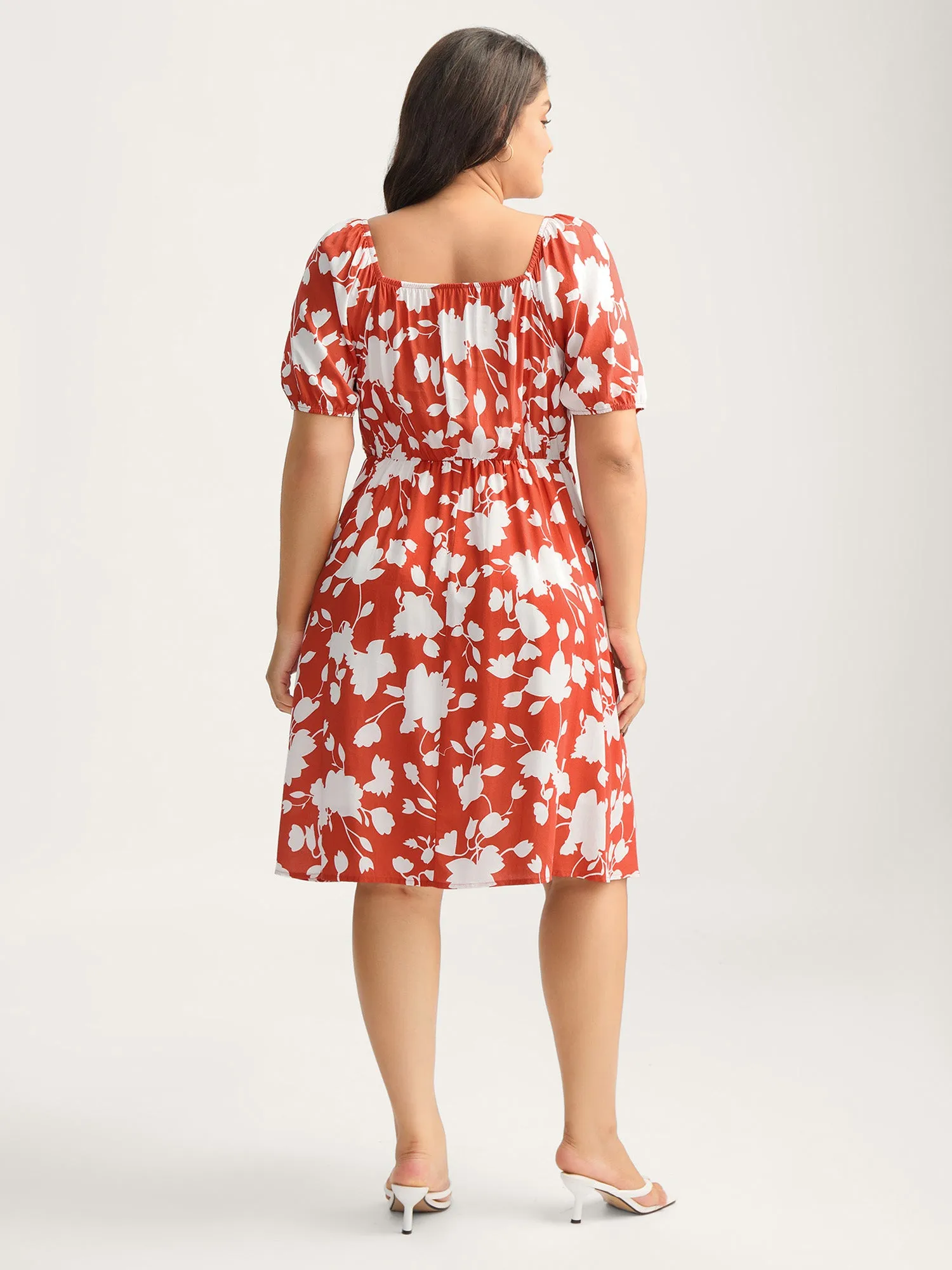 Rayon Lace Trim Square Neck Midi Dress sold by Bloomchic product image thumbnail 5