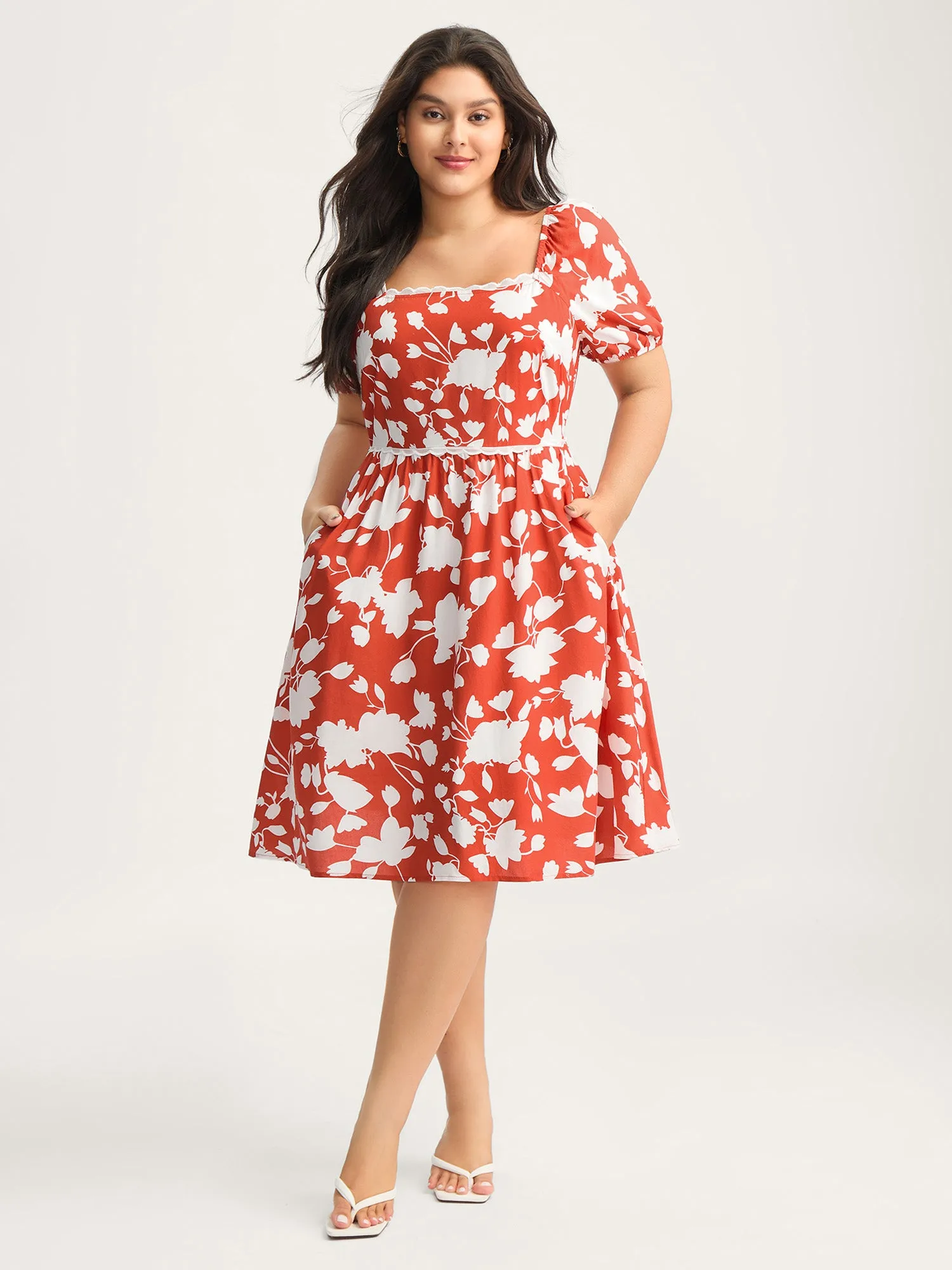 Rayon Lace Trim Square Neck Midi Dress sold by Bloomchic product image thumbnail 3