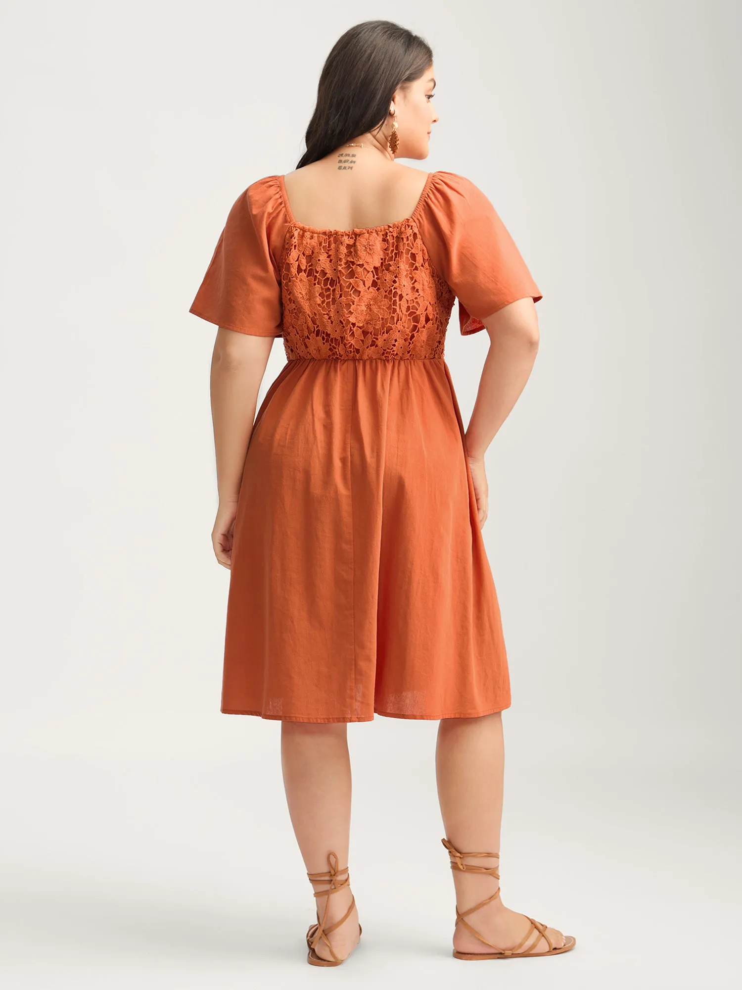 Cotton Lace Stretchy Waist Pockets Midi Dress sold by Bloomchic product image thumbnail 4