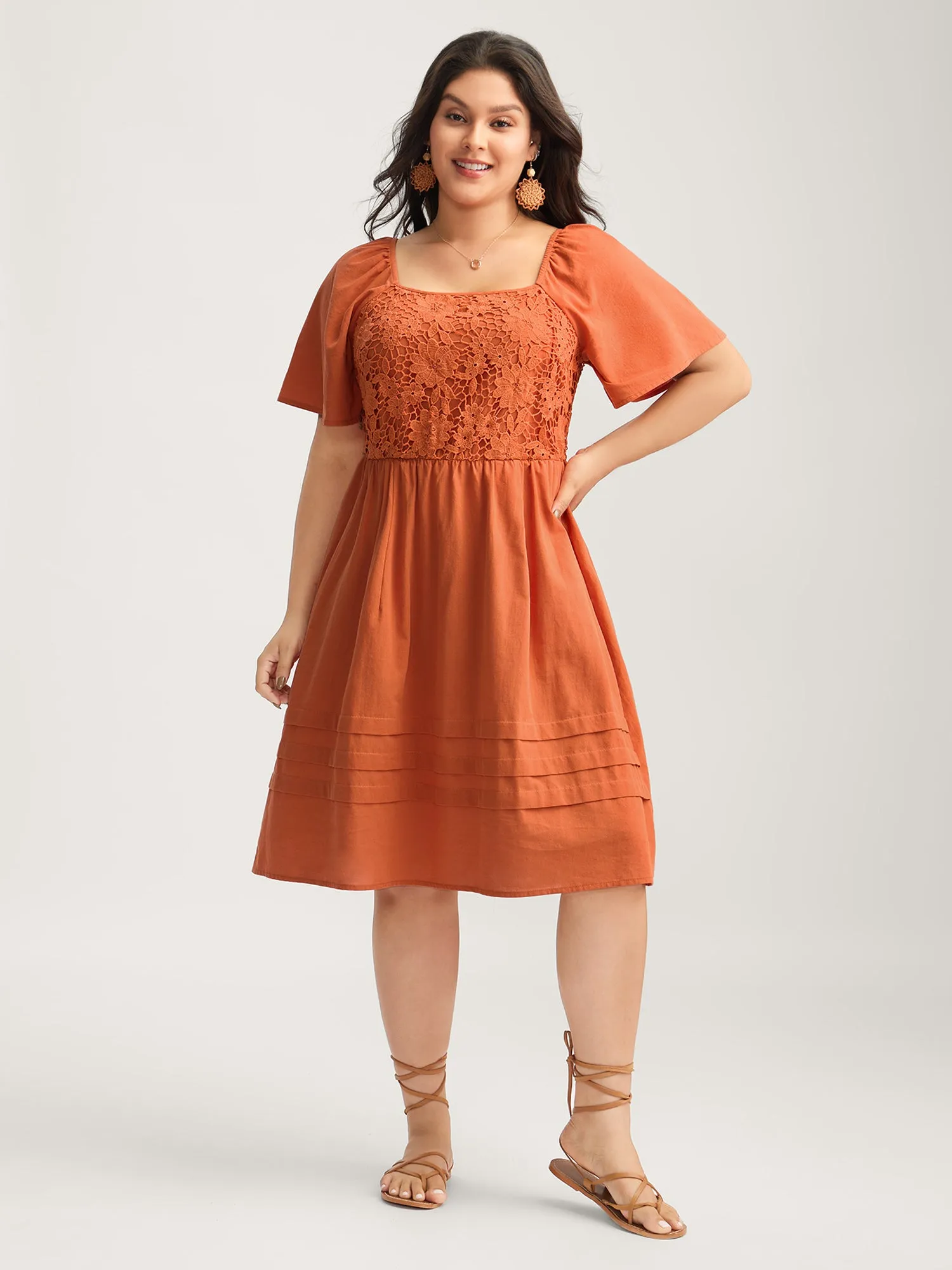 Cotton Lace Stretchy Waist Pockets Midi Dress sold by Bloomchic product image thumbnail 3