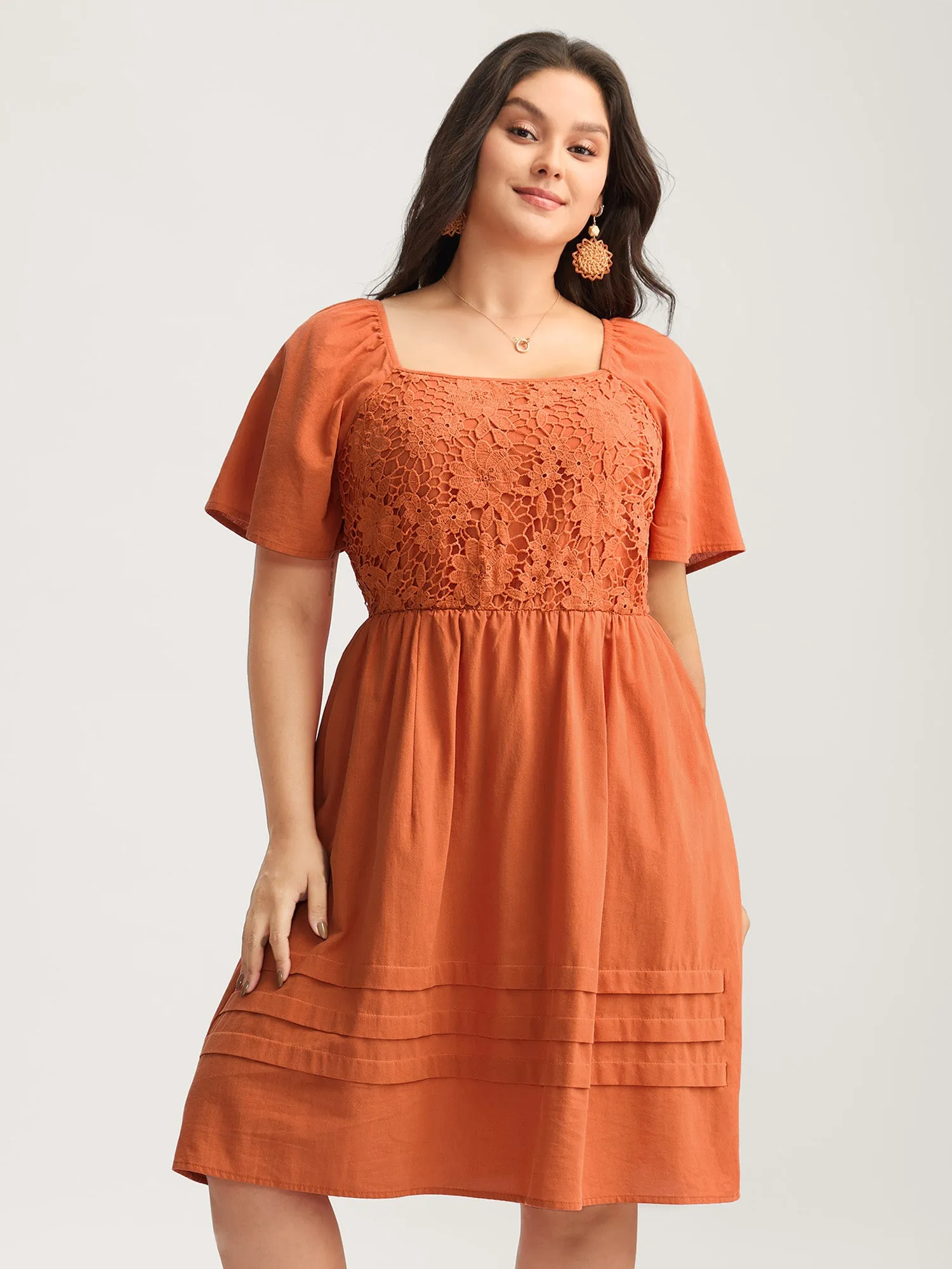 Cotton Lace Stretchy Waist Pockets Midi Dress sold by Bloomchic