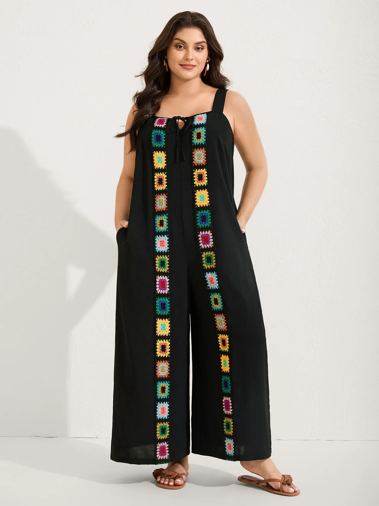 Crochet Floral Backless Neck Cut-Out Jumpsuit sold by Bloomchic