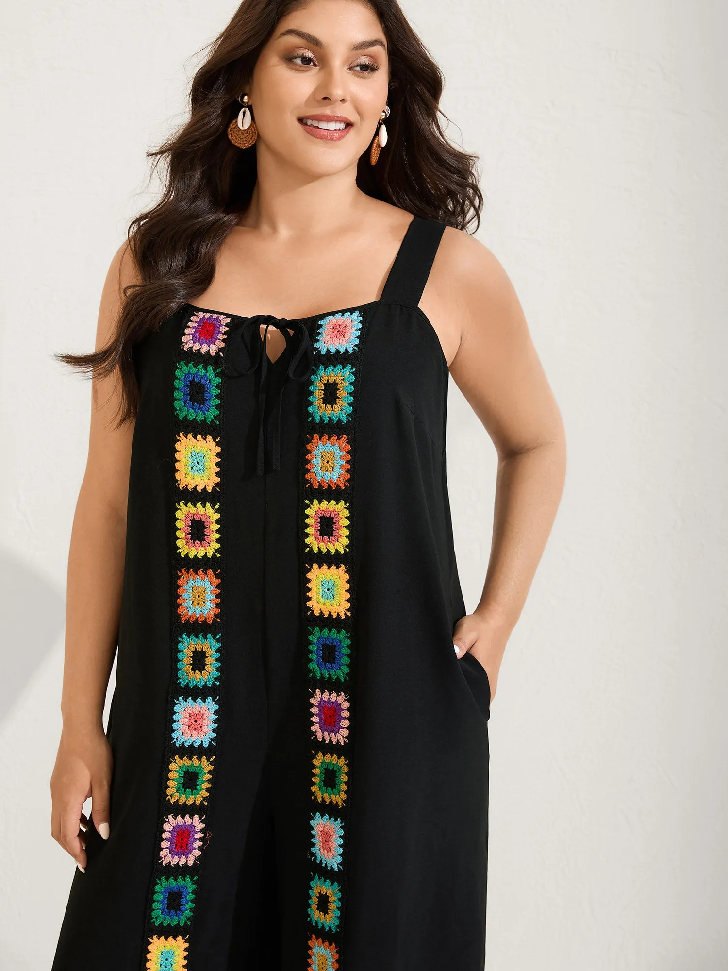 Crochet Floral Backless Neck Cut-Out Jumpsuit sold by Bloomchic product image thumbnail 2