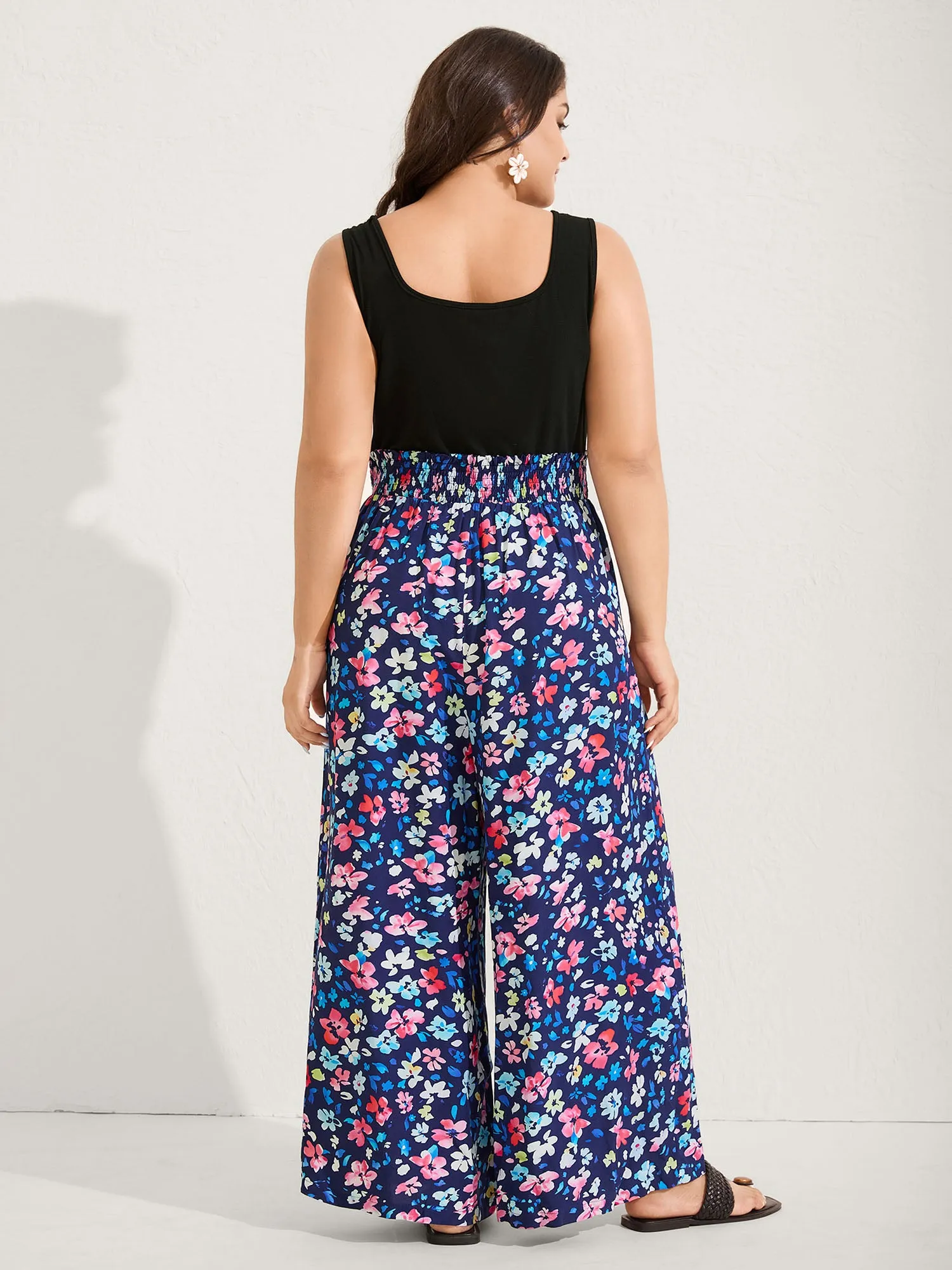 Floral Color Contrast Shirred Jumpsuit sold by Bloomchic product image thumbnail 4