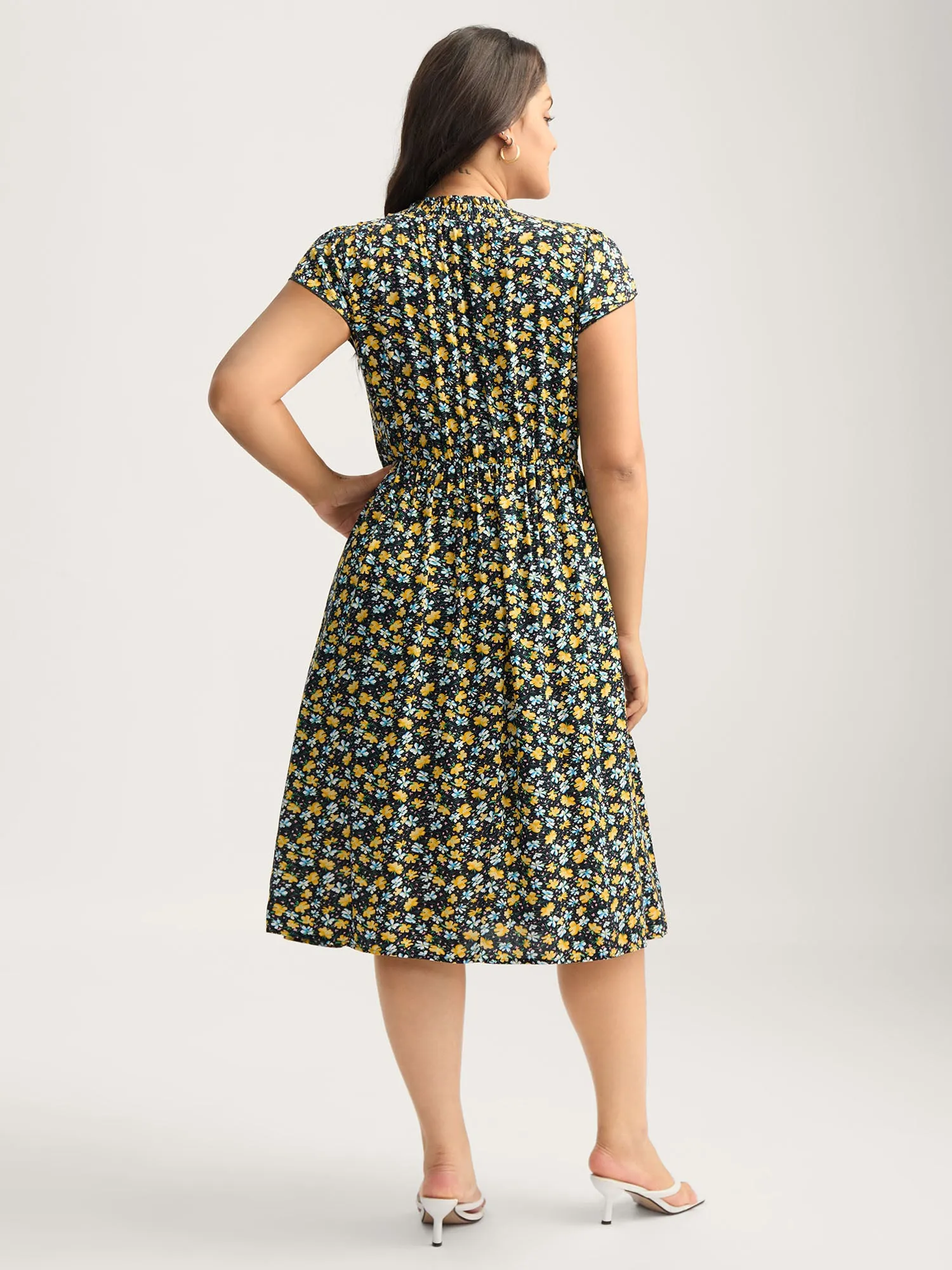 Floral Shirred Mock Neck Pockets Midi Dress sold by Bloomchic product image thumbnail 4