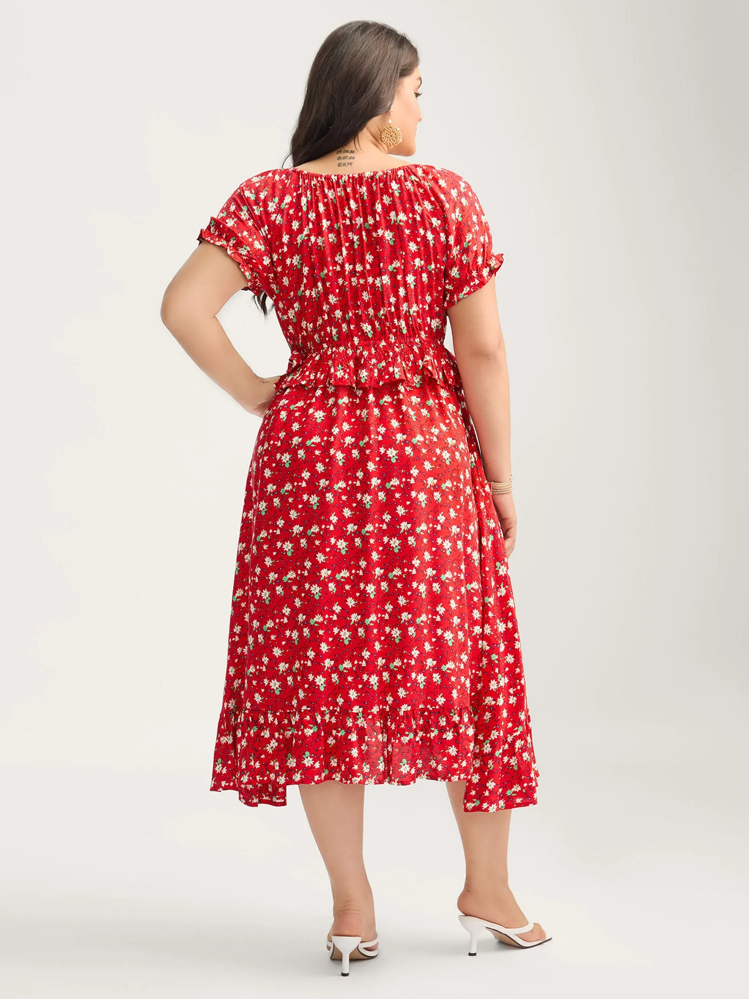 Romantic Floral Cinched-Waist Midi Dress sold by Bloomchic product image thumbnail 4