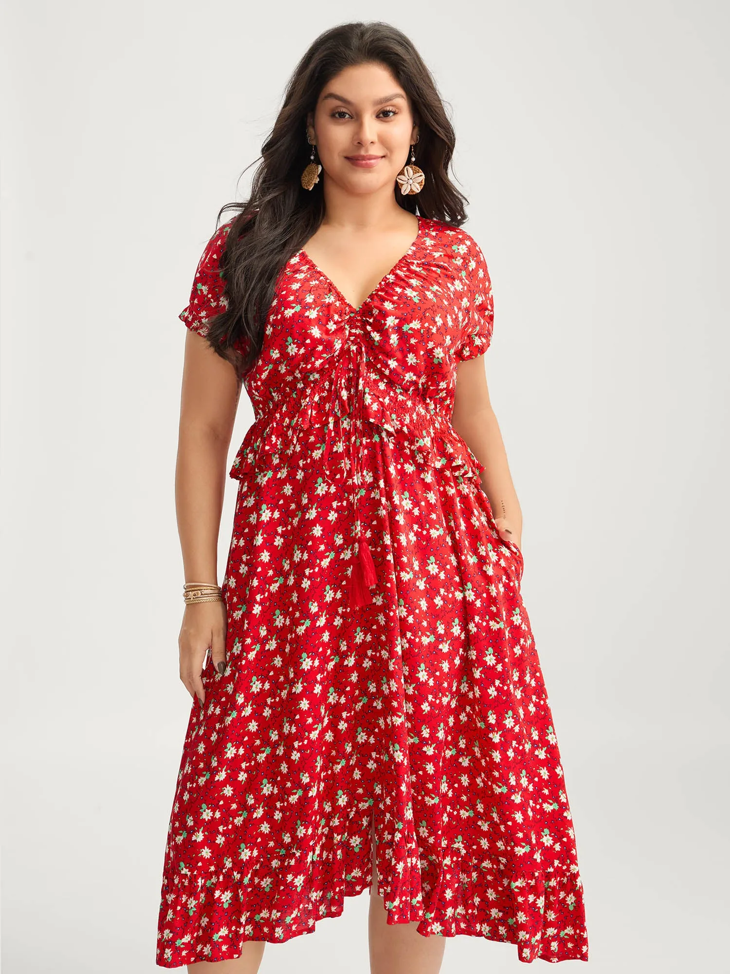 Romantic Floral Cinched-Waist Midi Dress sold by Bloomchic