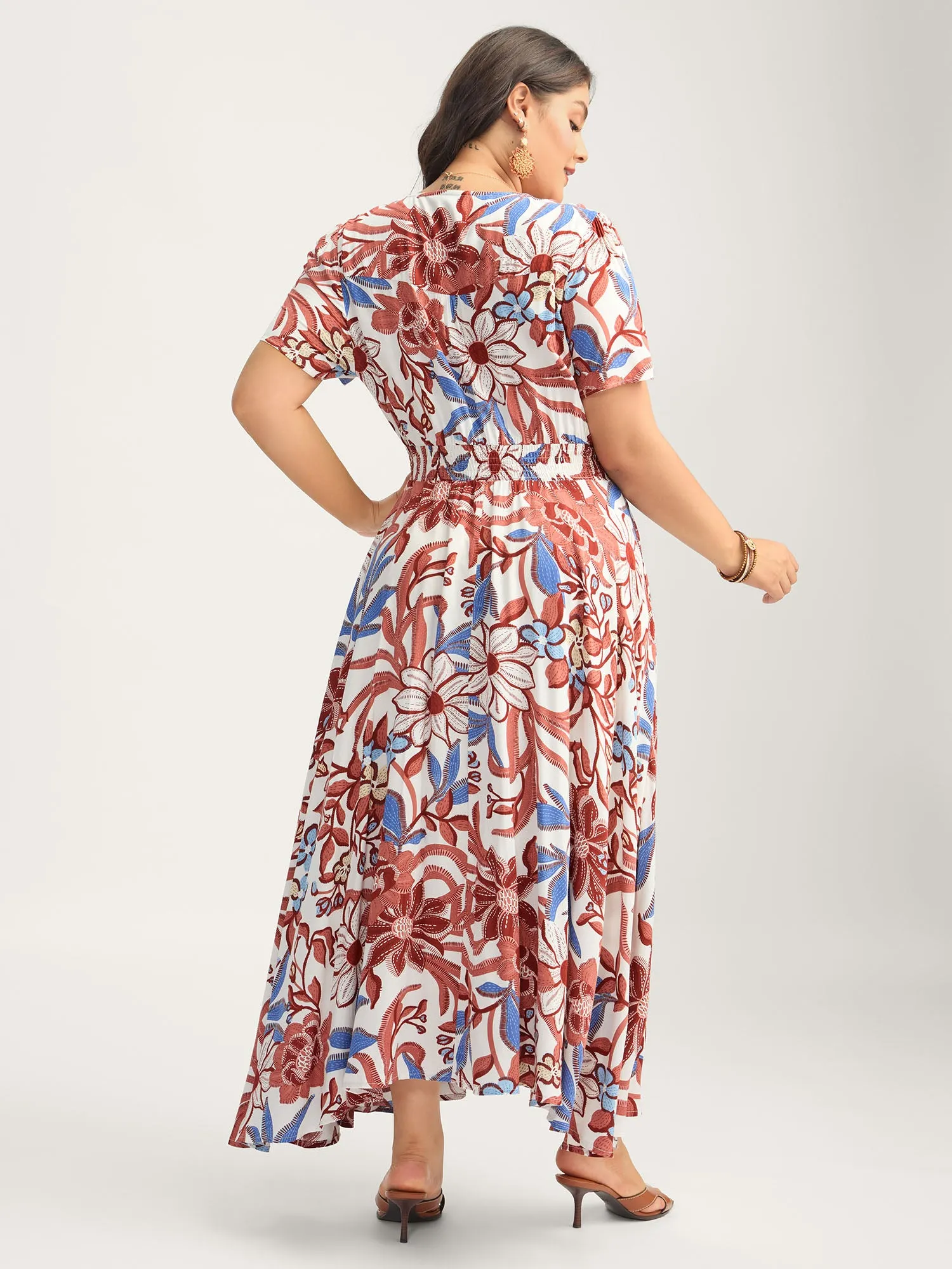 Large Floral Print Button Placket Midi Dress sold by Bloomchic product image thumbnail 4