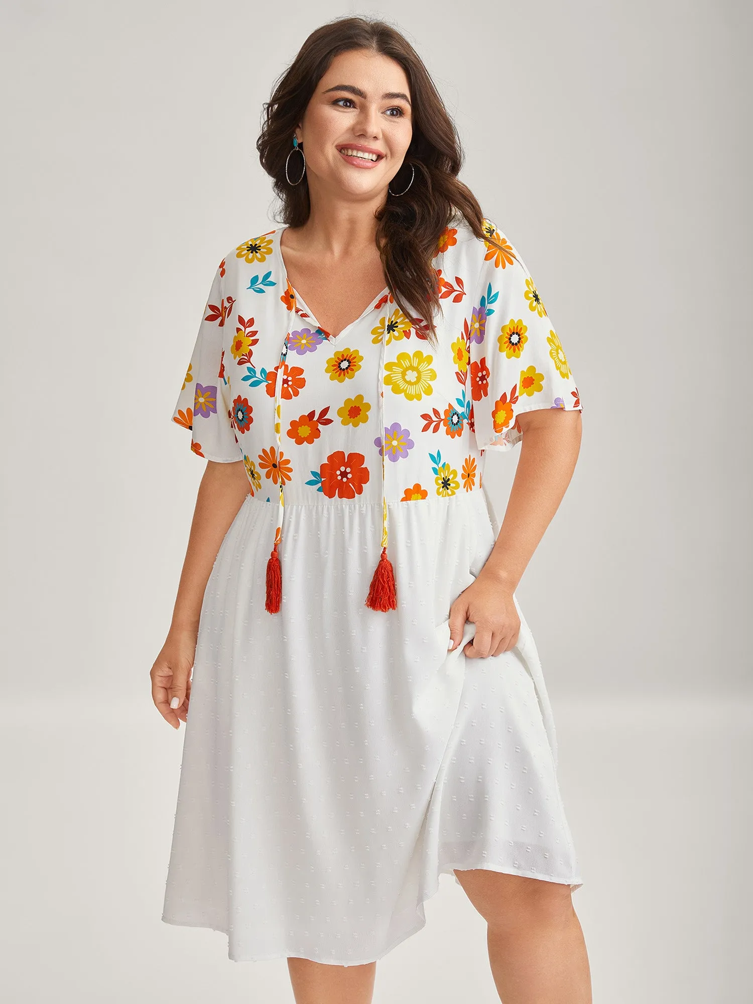 Colorful Florals Spliced Pockets Midi Dress sold by Bloomchic