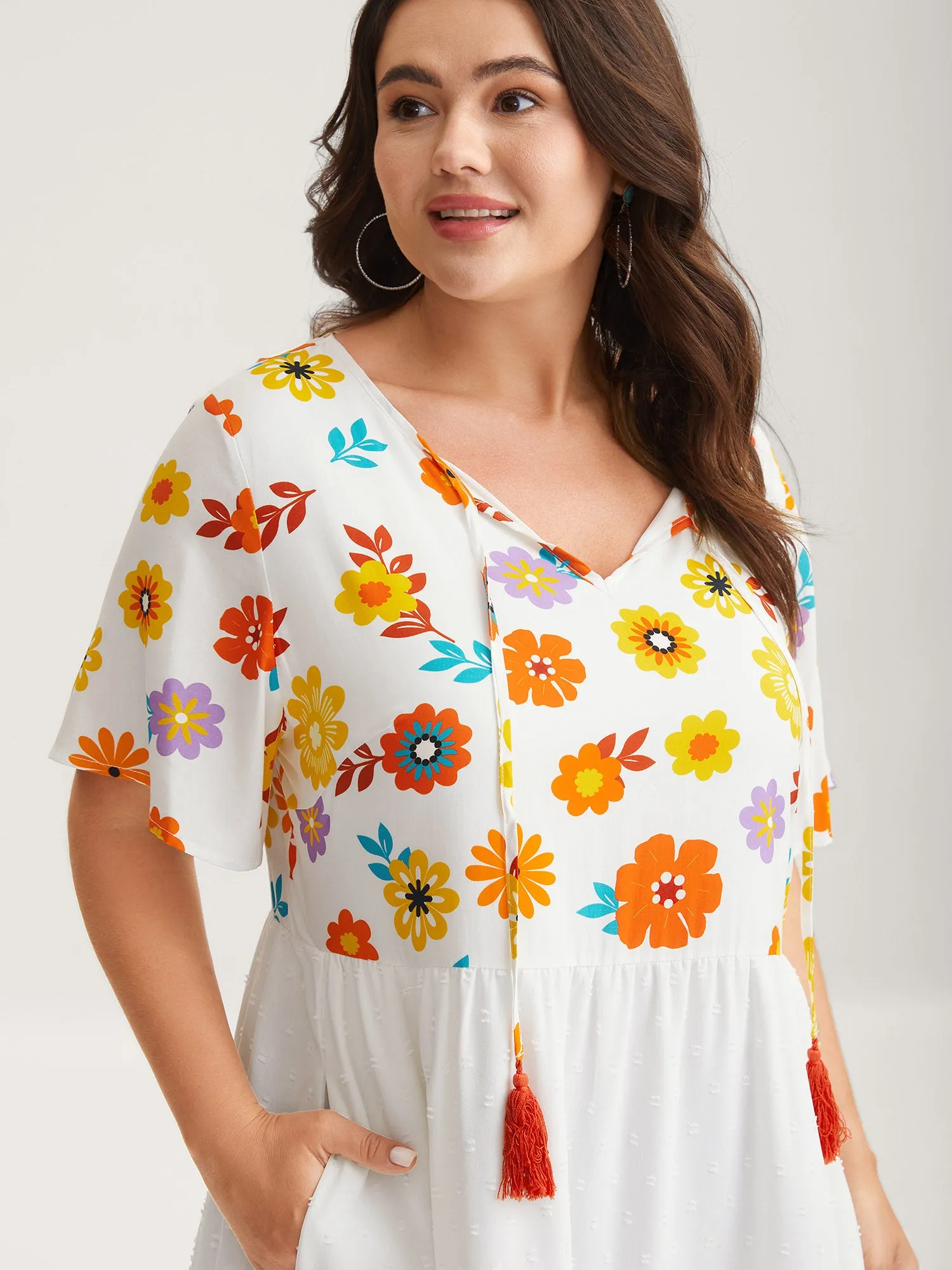Colorful Florals Spliced Pockets Midi Dress sold by Bloomchic product image thumbnail 2