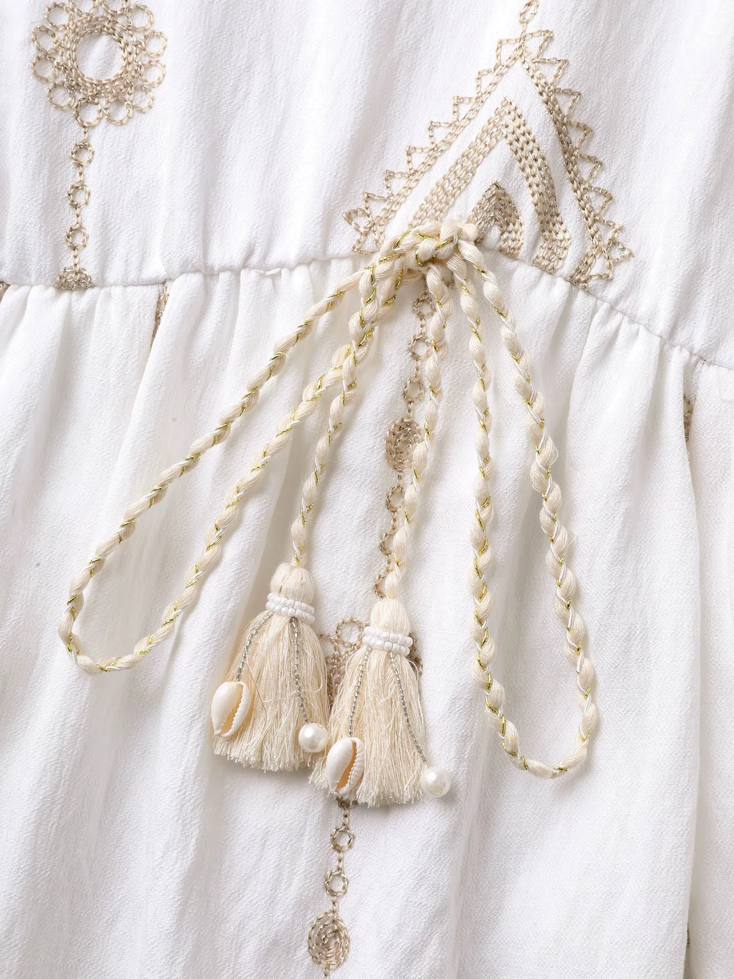 Boho Embroidered Waist Tie Midi Dress sold by Bloomchic product image thumbnail 5