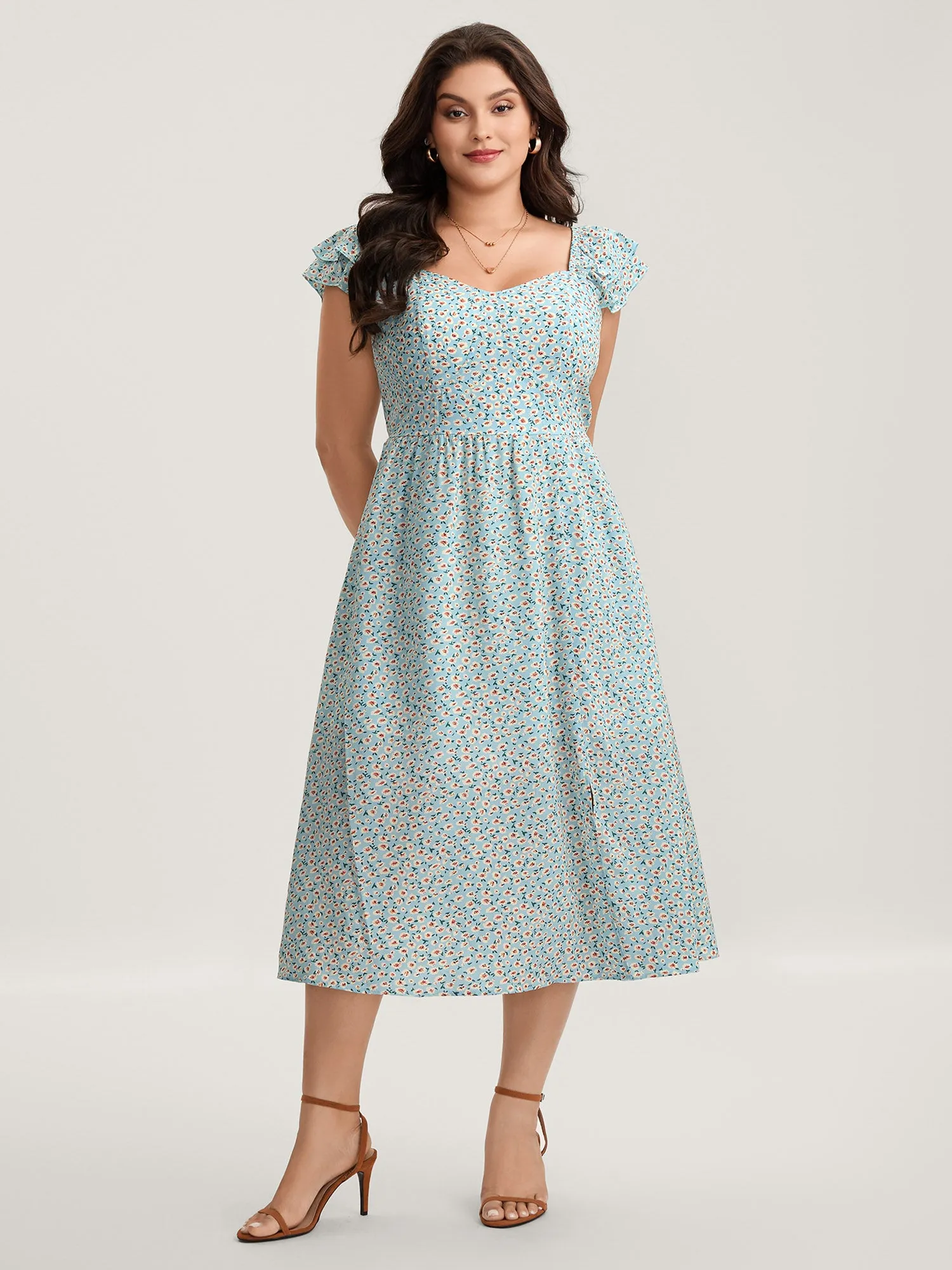Ditsy Floral Print Layered Ruffle Midi Dress sold by Bloomchic product image thumbnail 3