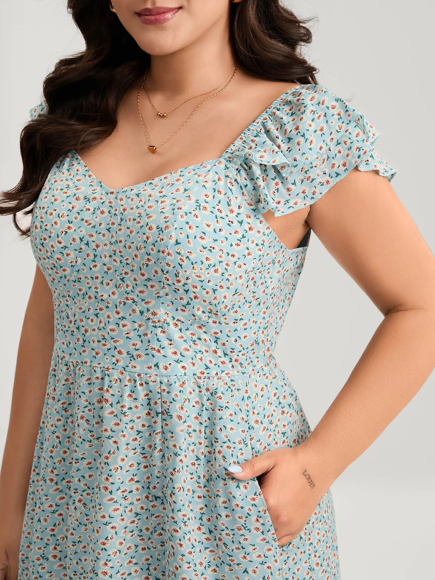 Ditsy Floral Print Layered Ruffle Midi Dress sold by Bloomchic product image thumbnail 2