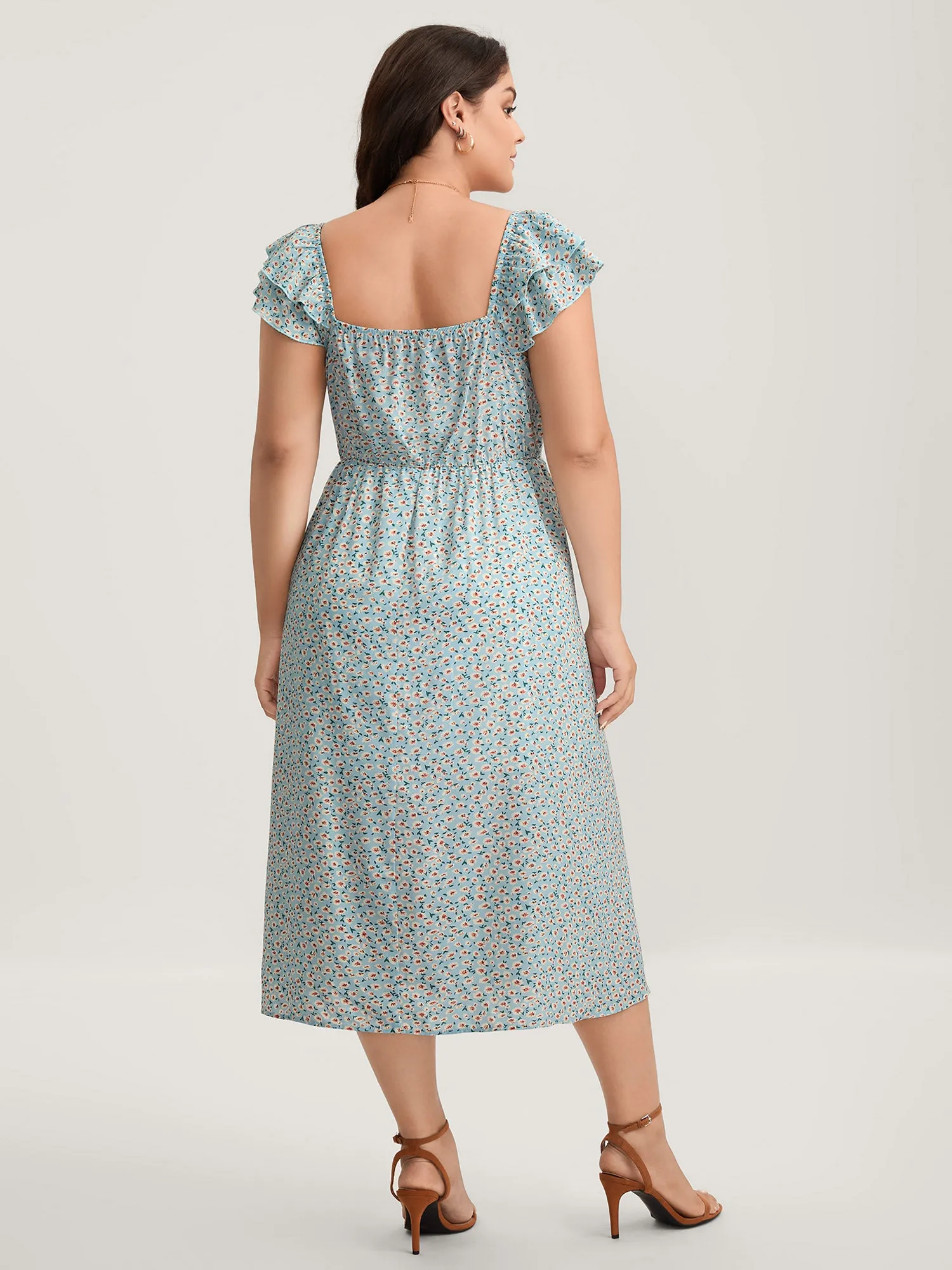 Ditsy Floral Print Layered Ruffle Midi Dress sold by Bloomchic product image thumbnail 4