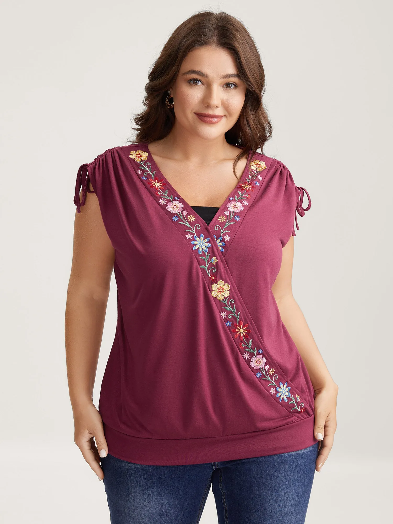 Stretchy Floral Detail Knit Top sold by Bloomchic