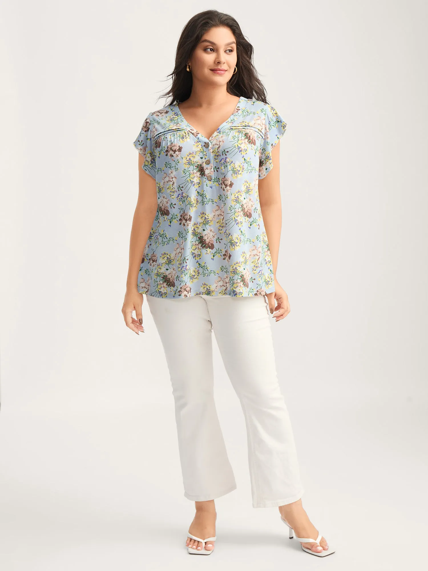 Floral Pleated Button Detail Blouse sold by Bloomchic product image thumbnail 3