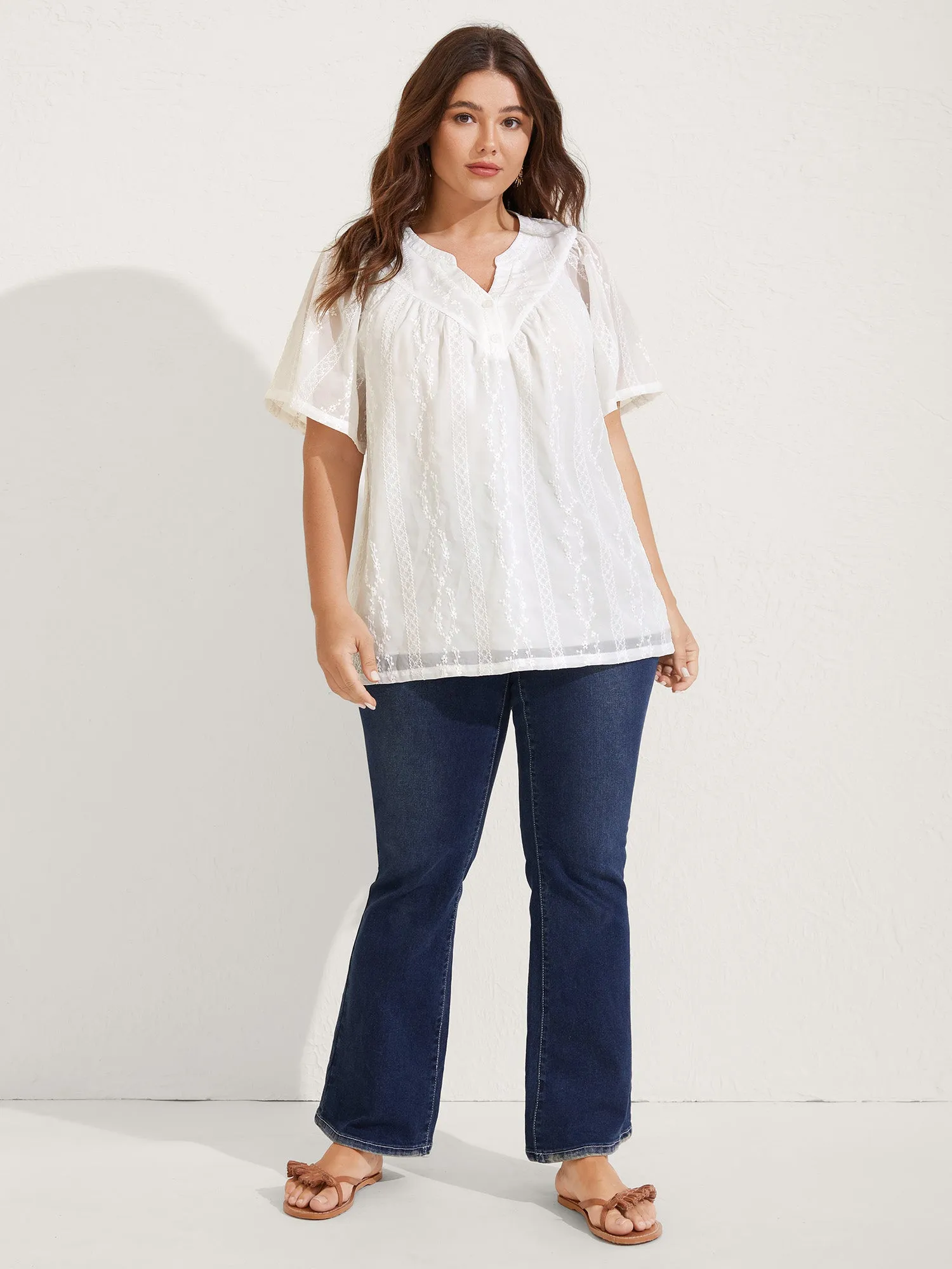 Embroidered Notched Collar Sheer Blouse sold by Bloomchic product image thumbnail 3