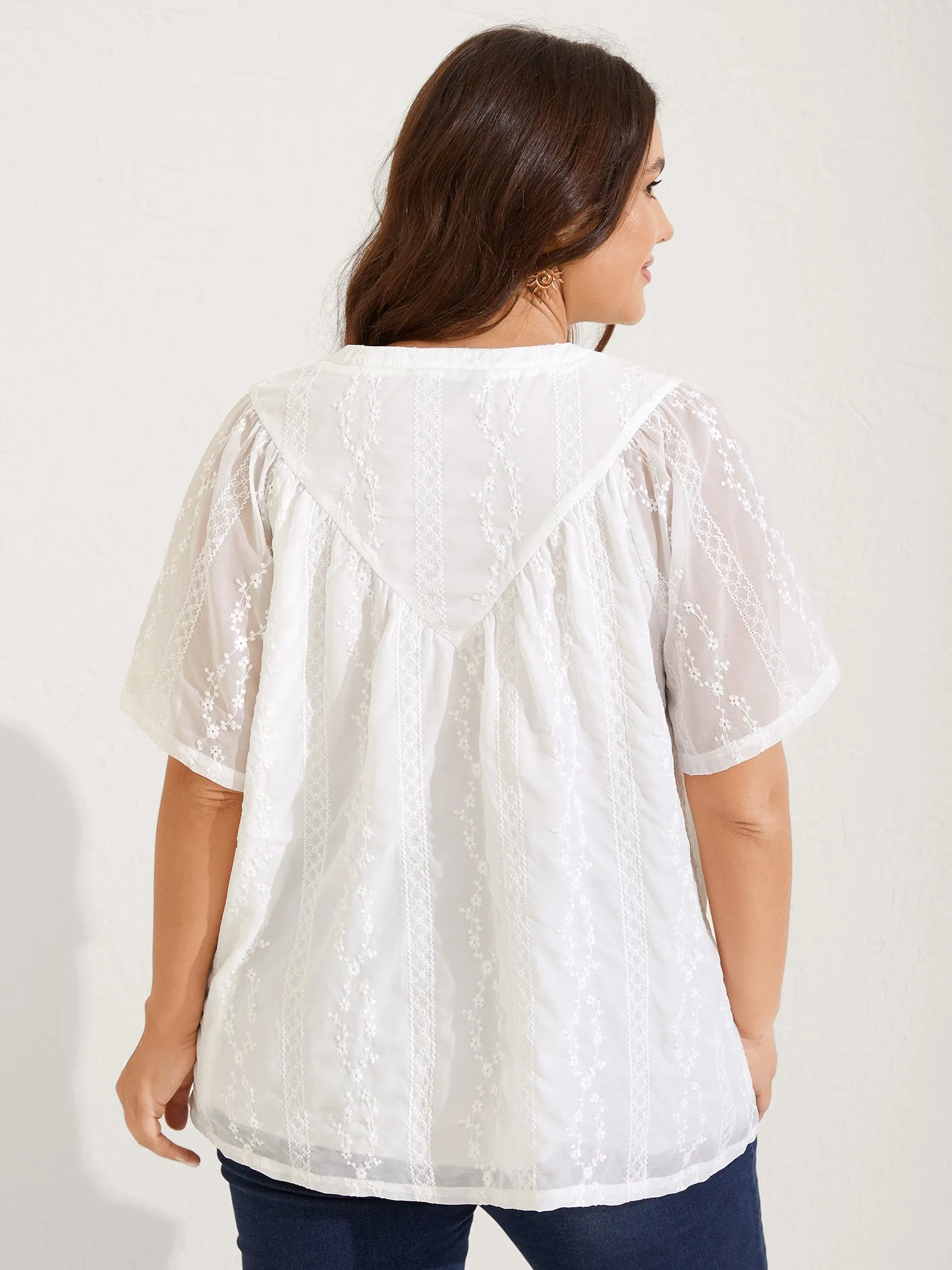 Embroidered Notched Collar Sheer Blouse sold by Bloomchic product image thumbnail 4