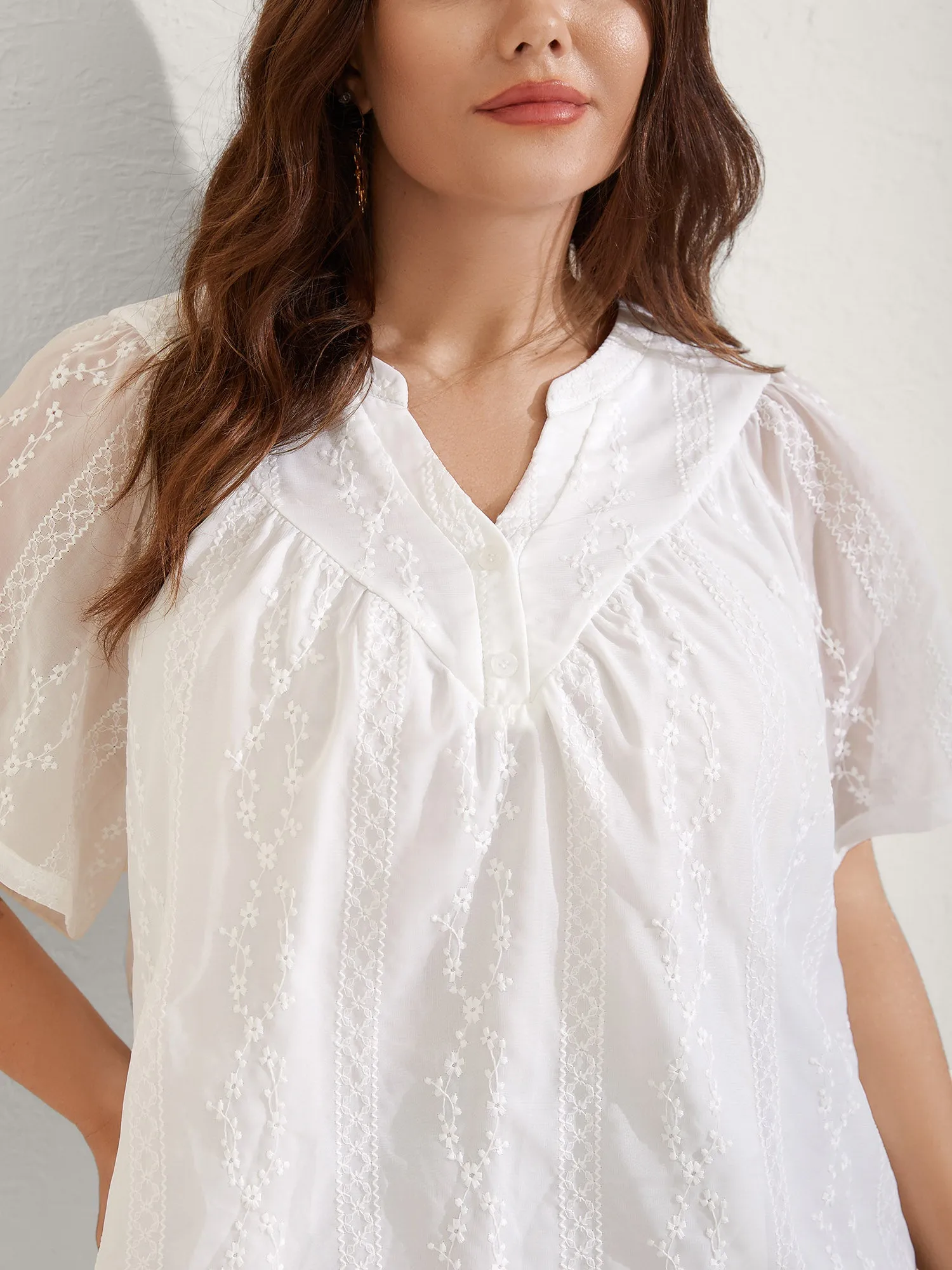 Embroidered Notched Collar Sheer Blouse sold by Bloomchic product image thumbnail 2
