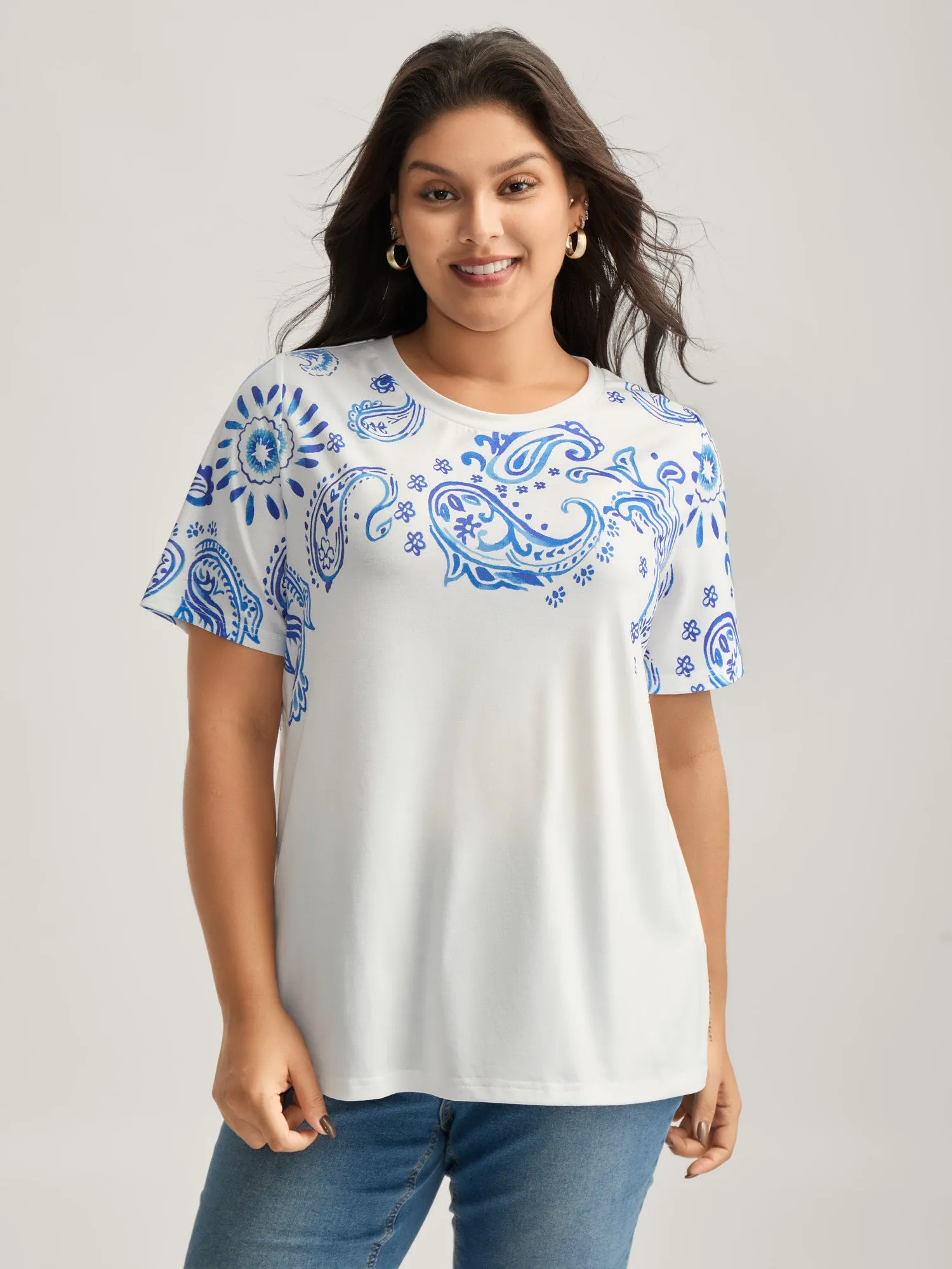 Paisley Print Solid T-Shirt sold by Bloomchic