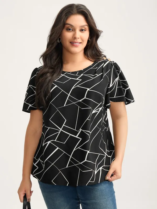 Abstract Detail Button Detail Blouse sold by Bloomchic