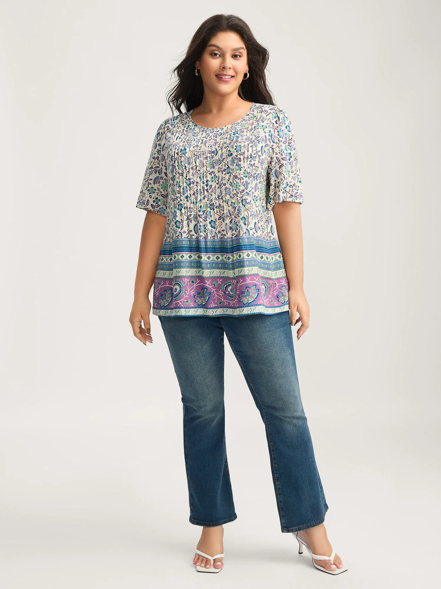 Rayon Pleated Floral Print Blouse sold by Bloomchic product image thumbnail 3
