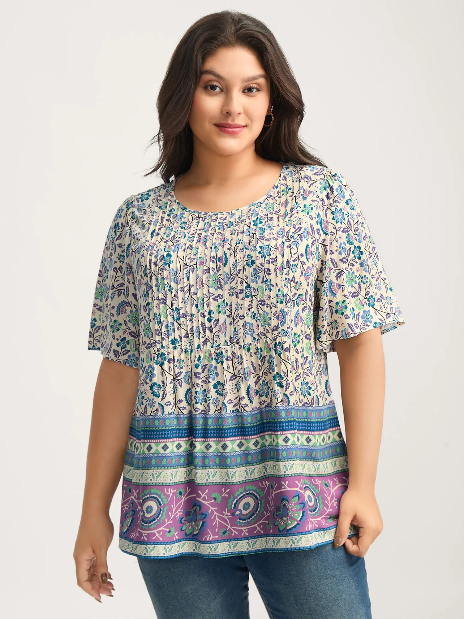 Rayon Pleated Floral Print Blouse sold by Bloomchic