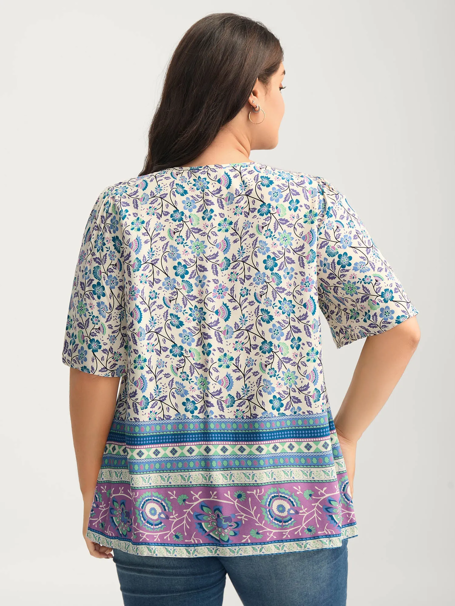 Rayon Pleated Floral Print Blouse sold by Bloomchic product image thumbnail 4