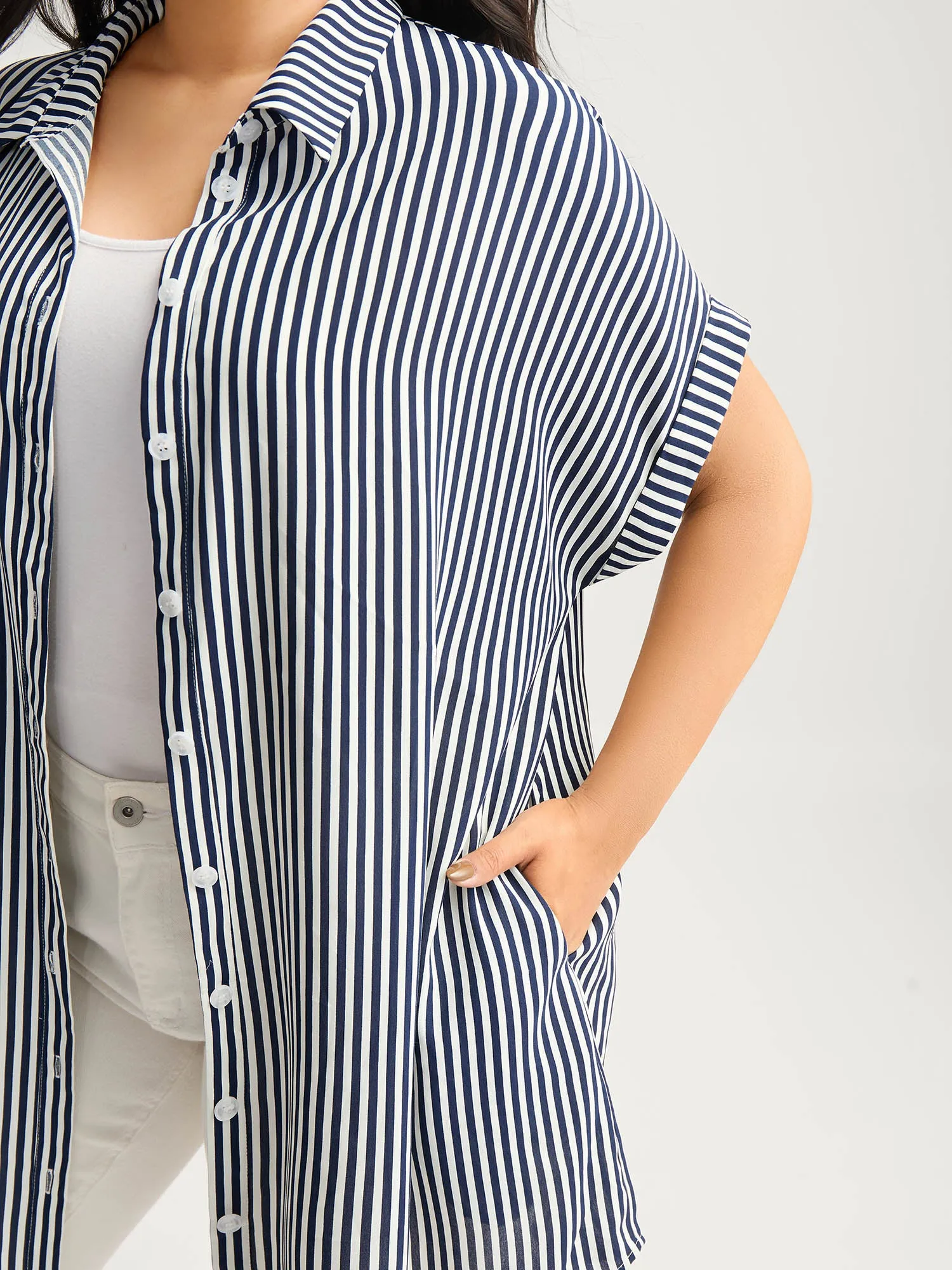 Striped Button-Front Tunic Blouse sold by Bloomchic product image thumbnail 2