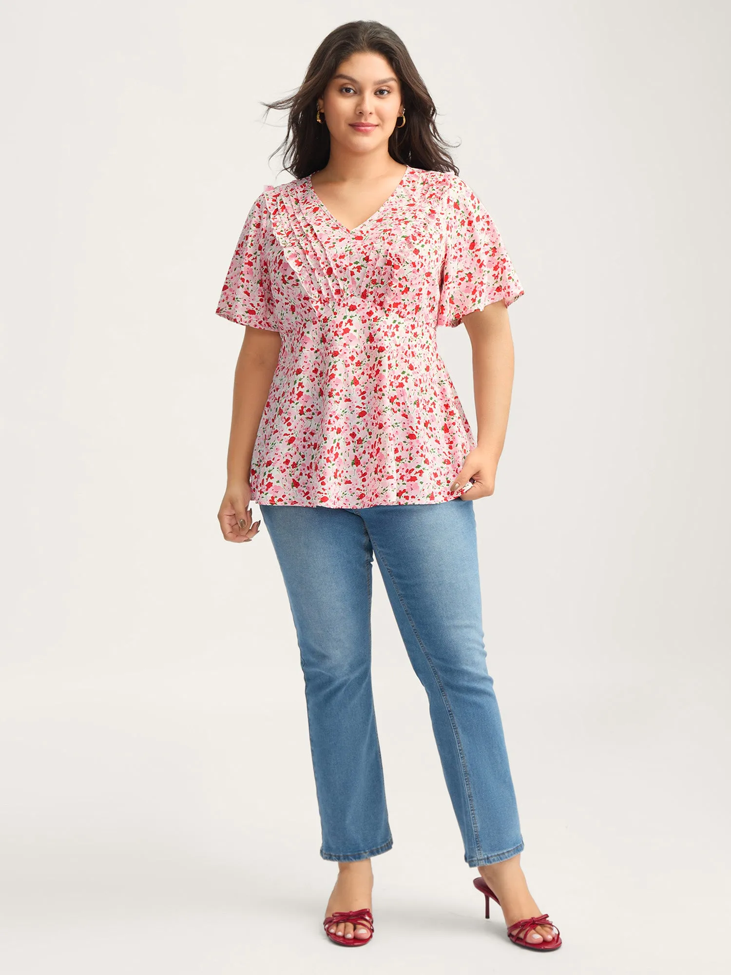 Floral Silver Stamp Shirred Waist Blouse sold by Bloomchic product image thumbnail 3