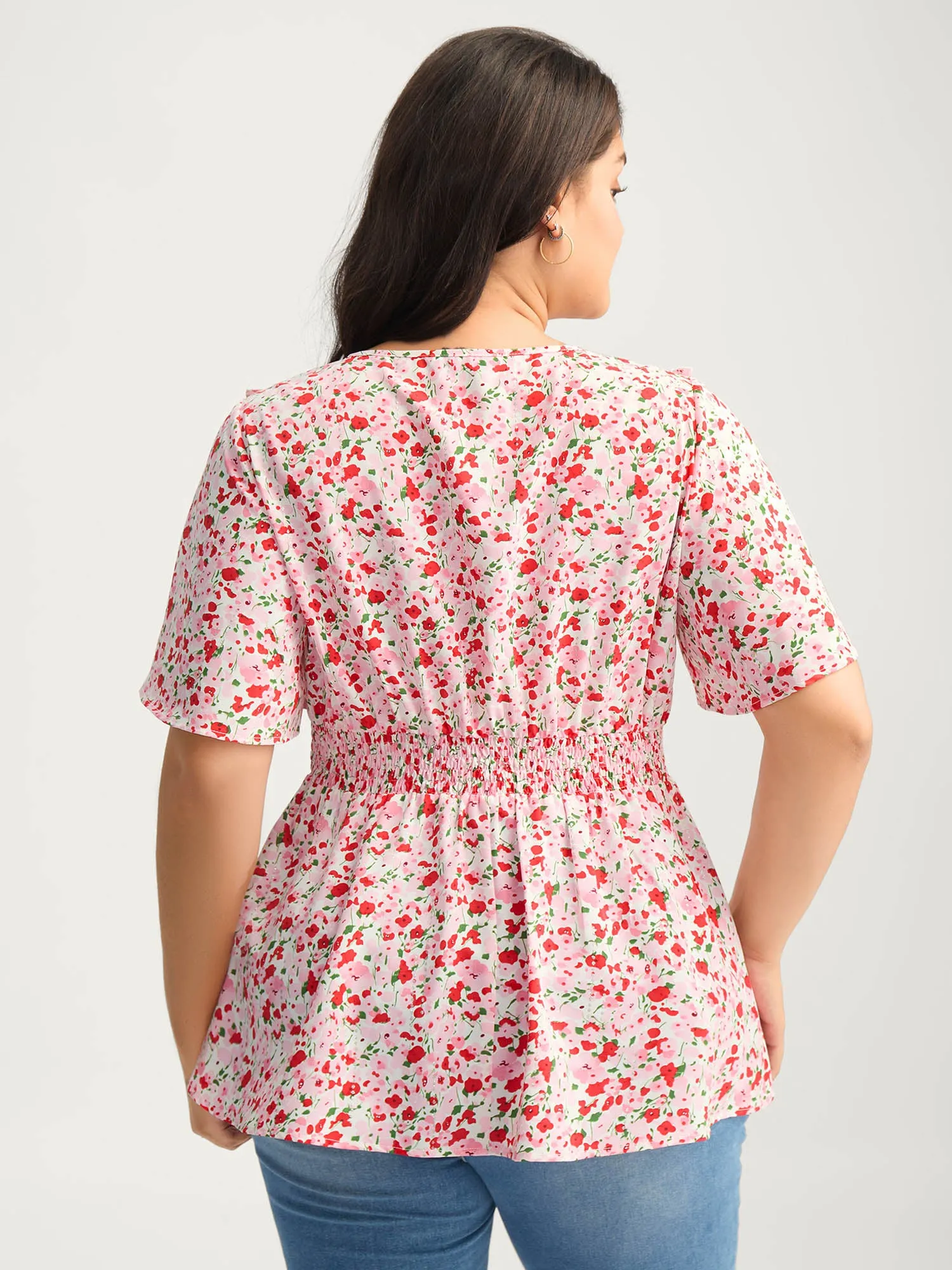 Floral Silver Stamp Shirred Waist Blouse sold by Bloomchic product image thumbnail 4