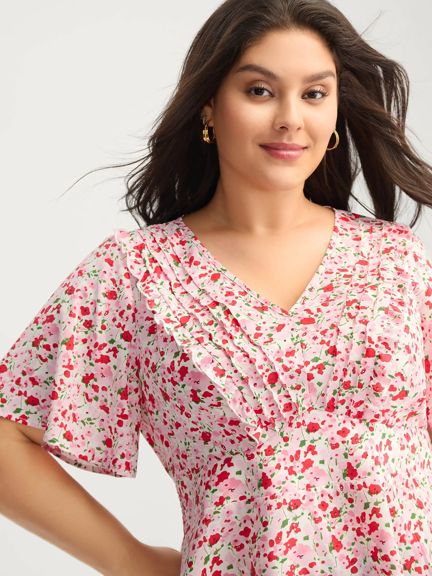 Floral Silver Stamp Shirred Waist Blouse sold by Bloomchic product image thumbnail 2