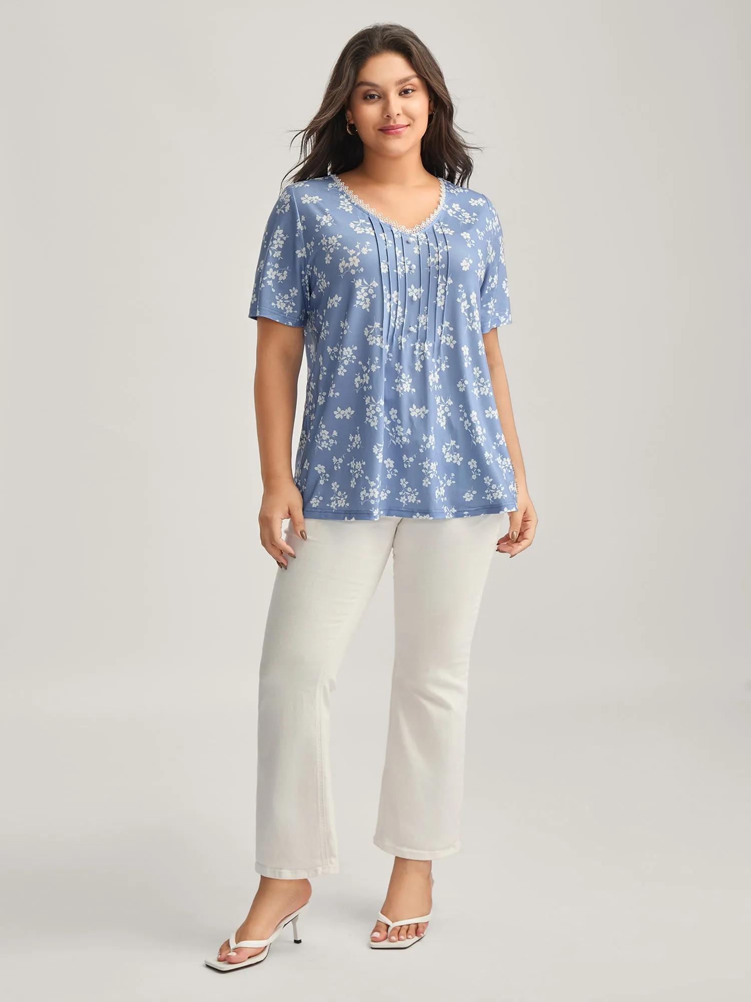 Stretchy Floral Pin Tuck Lace Top sold by Bloomchic product image thumbnail 3