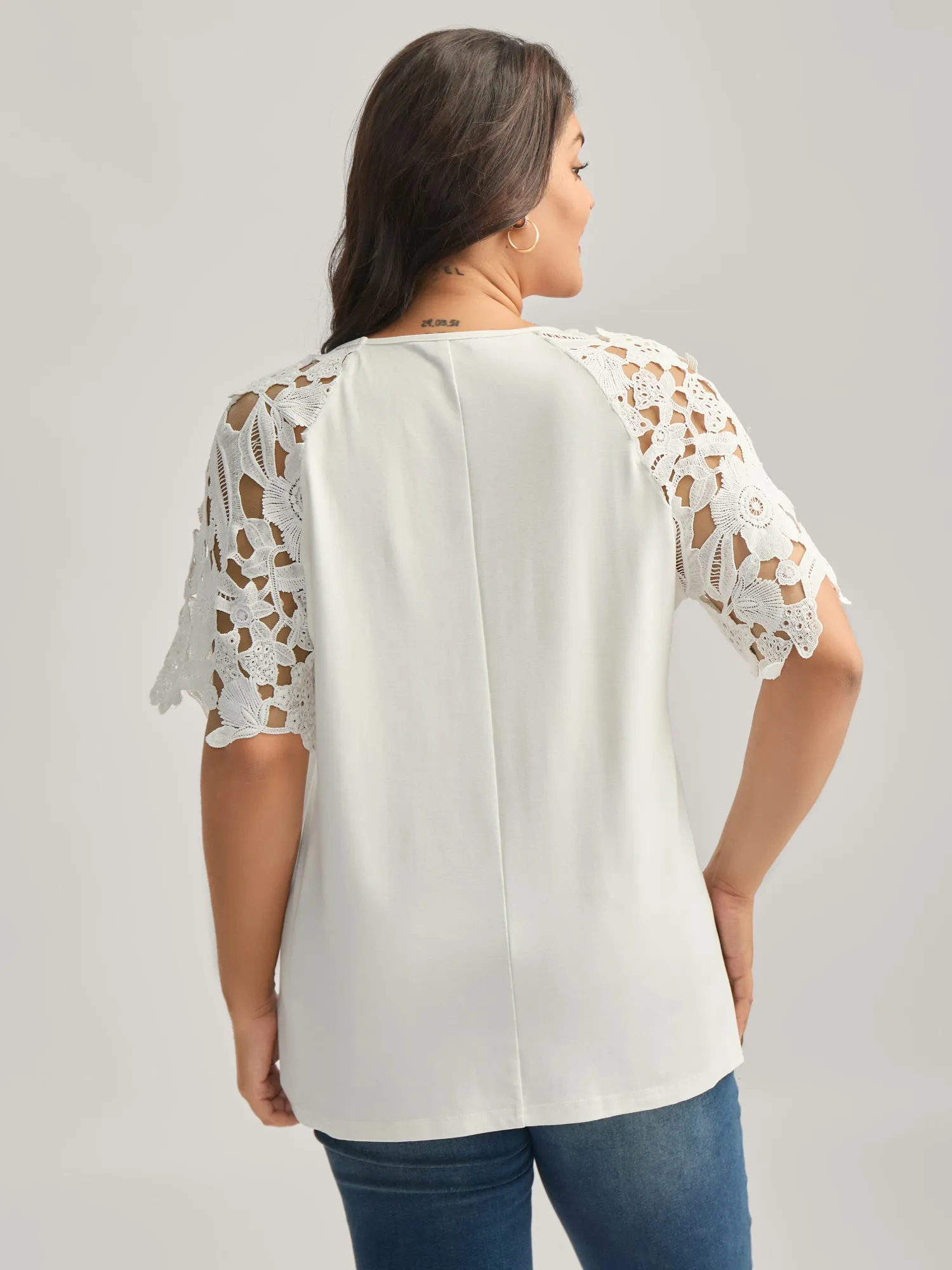 Lace Cut-Out Sleeve Solid T-Shirt sold by Bloomchic product image thumbnail 4