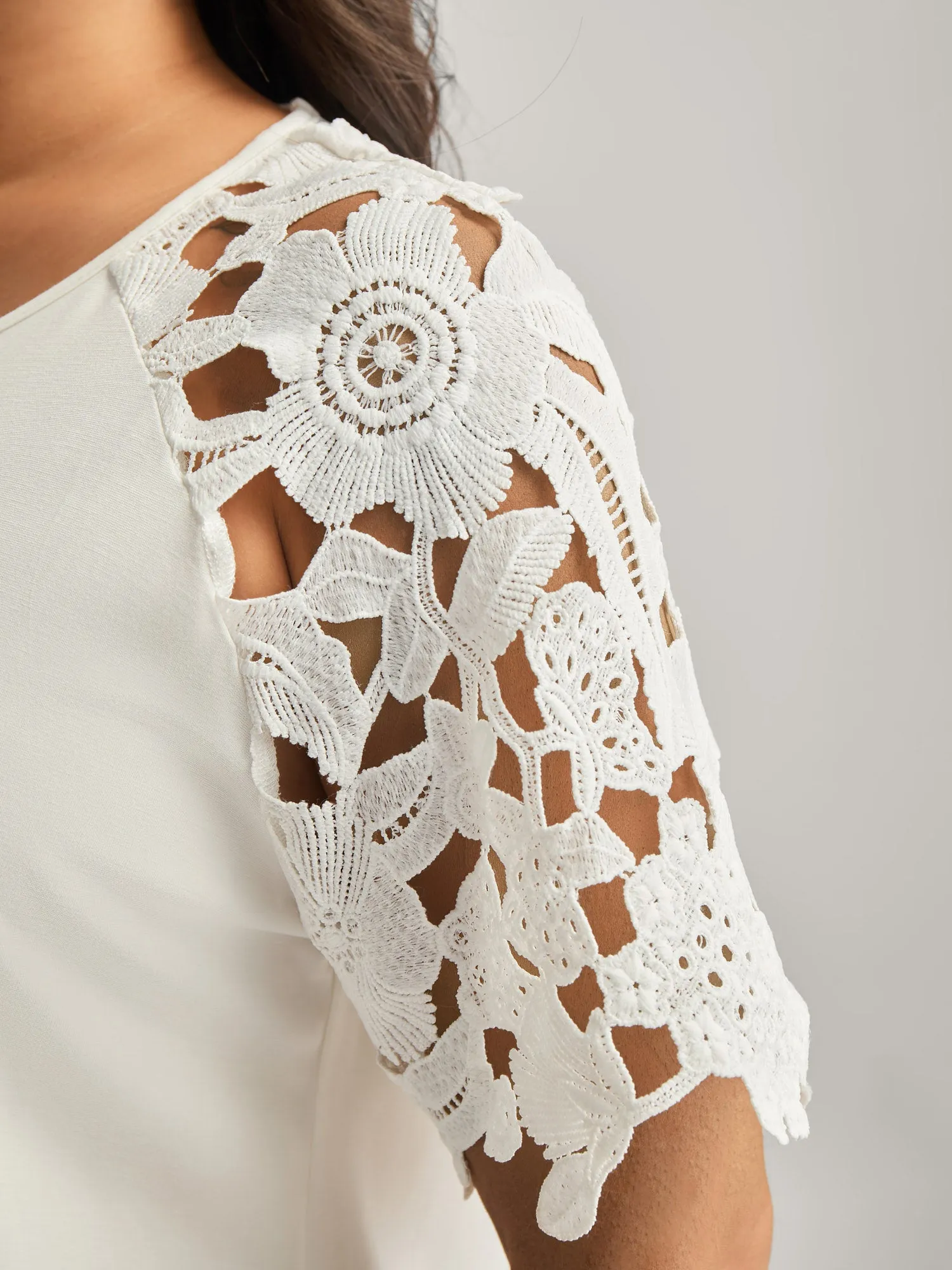 Lace Cut-Out Sleeve Solid T-Shirt sold by Bloomchic product image thumbnail 2