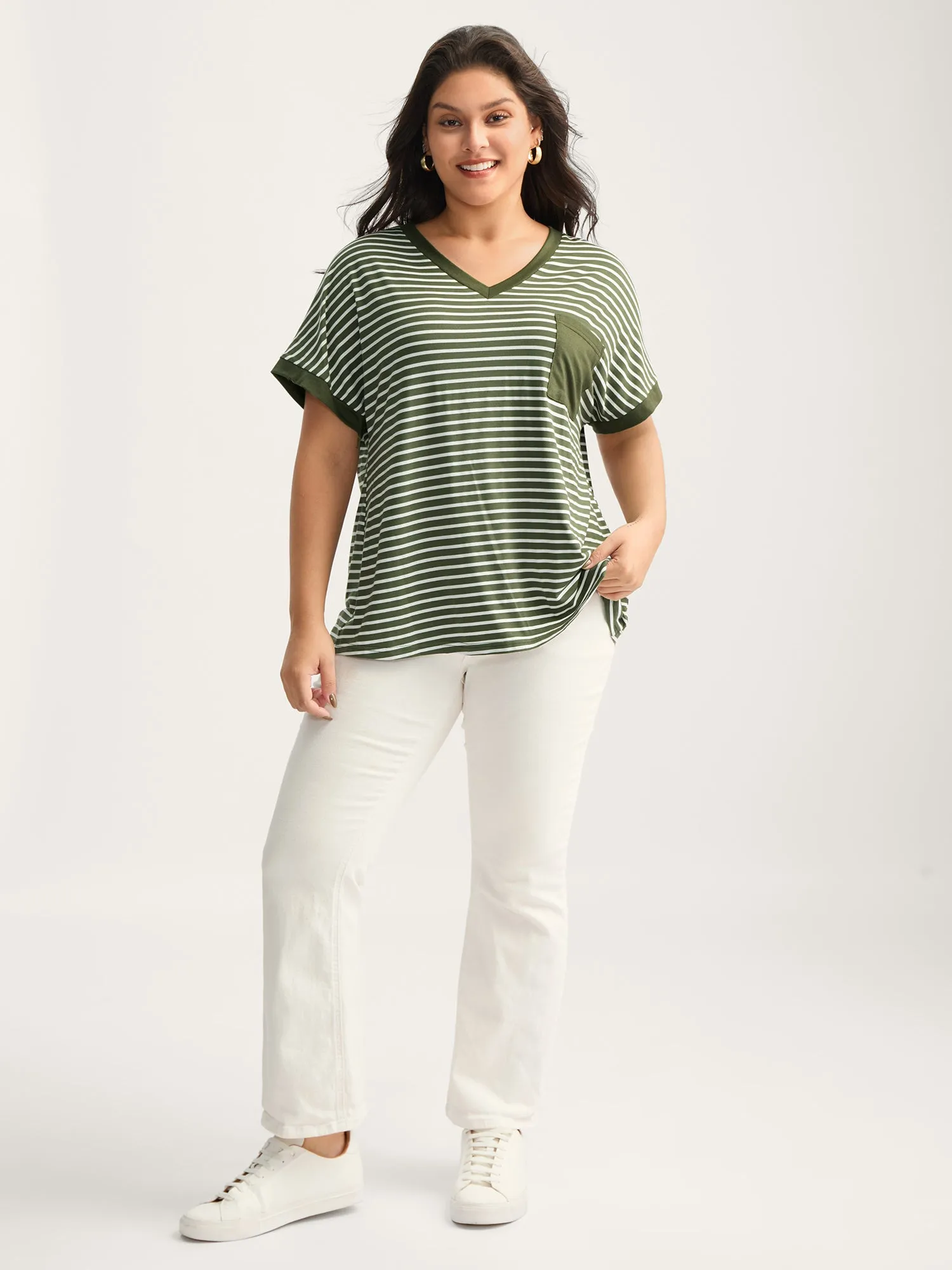 Stripe Color Contrast Pockets T-Shirt sold by Bloomchic product image thumbnail 3