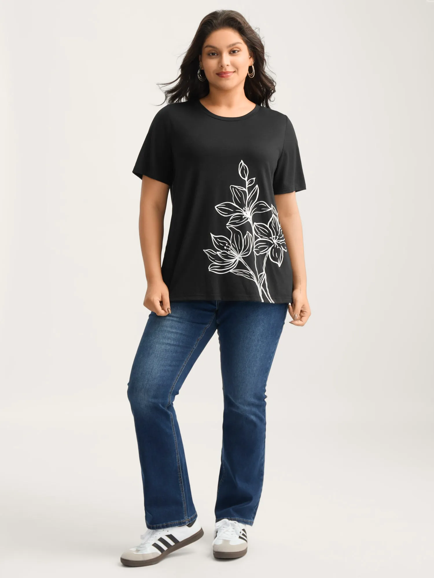 Floral Print Crew Neck T-Shirt sold by Bloomchic product image thumbnail 3