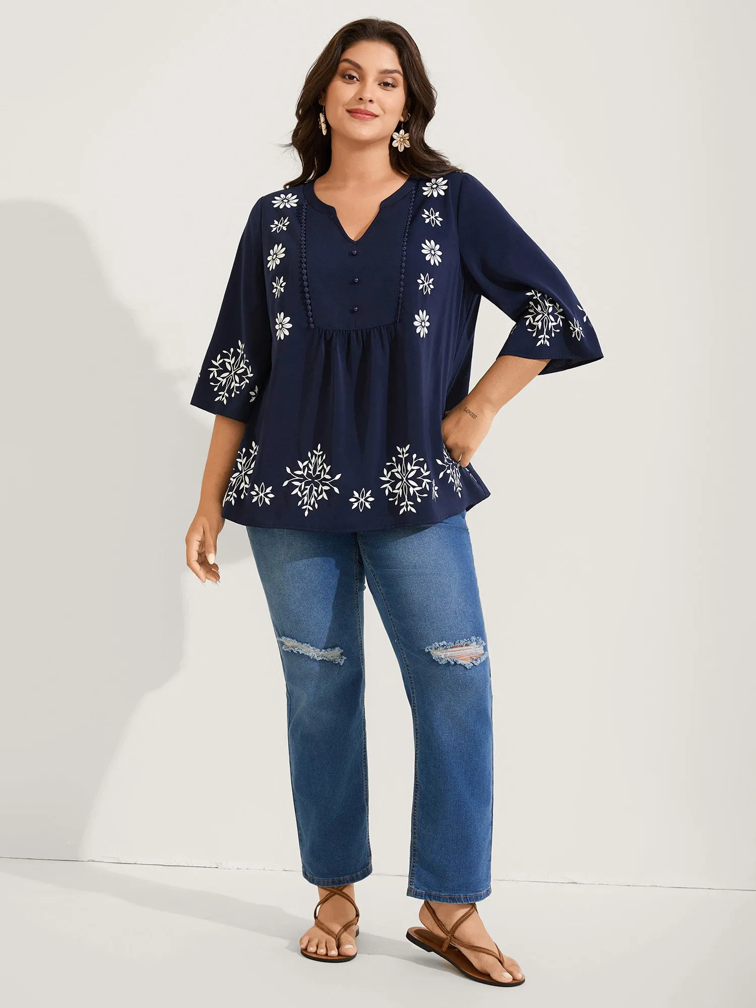 Floral Print Button Detail Solid Blouse sold by Bloomchic product image thumbnail 3