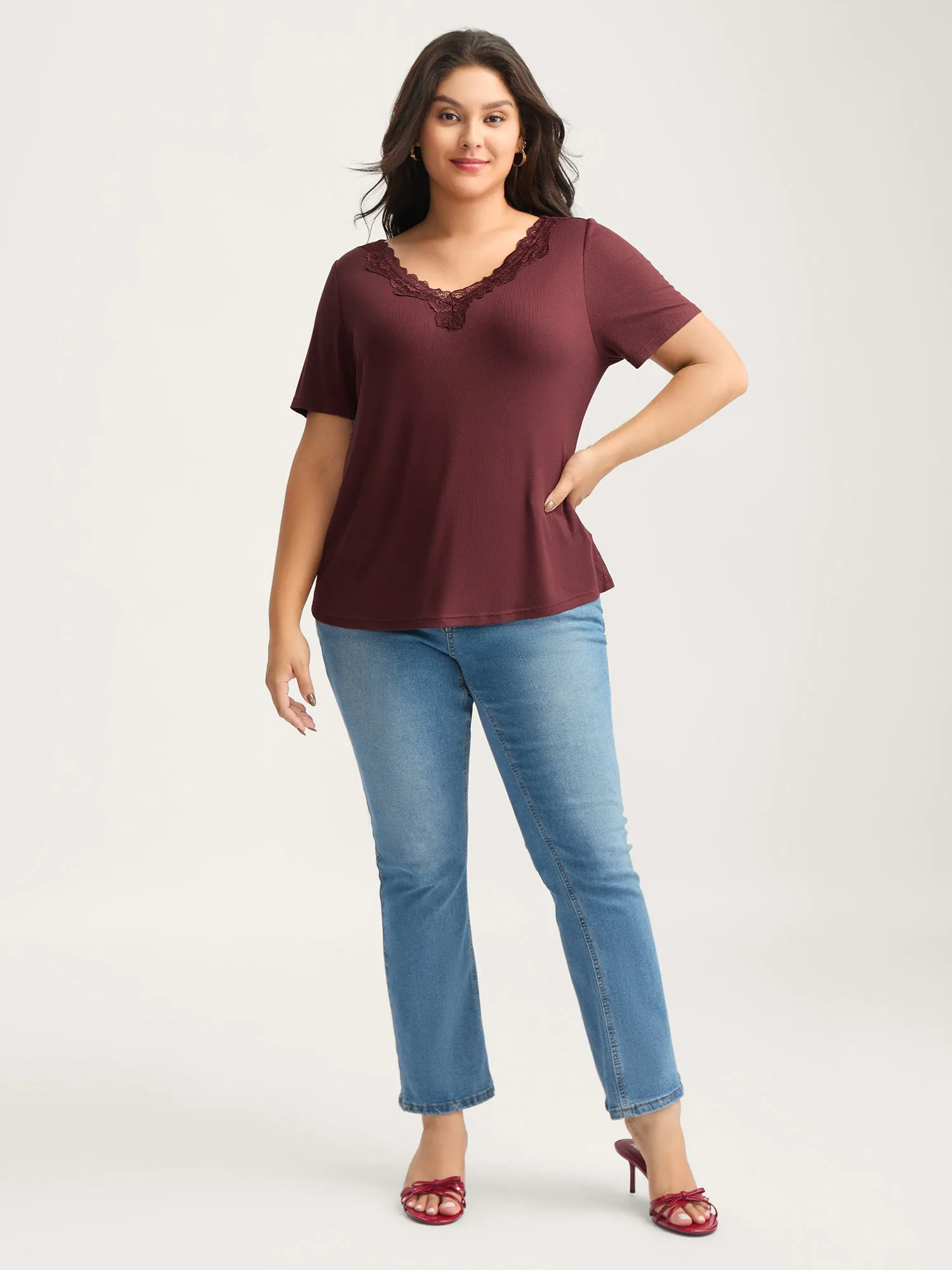 Lace V-Neck Fitted T-Shirt sold by Bloomchic product image thumbnail 3